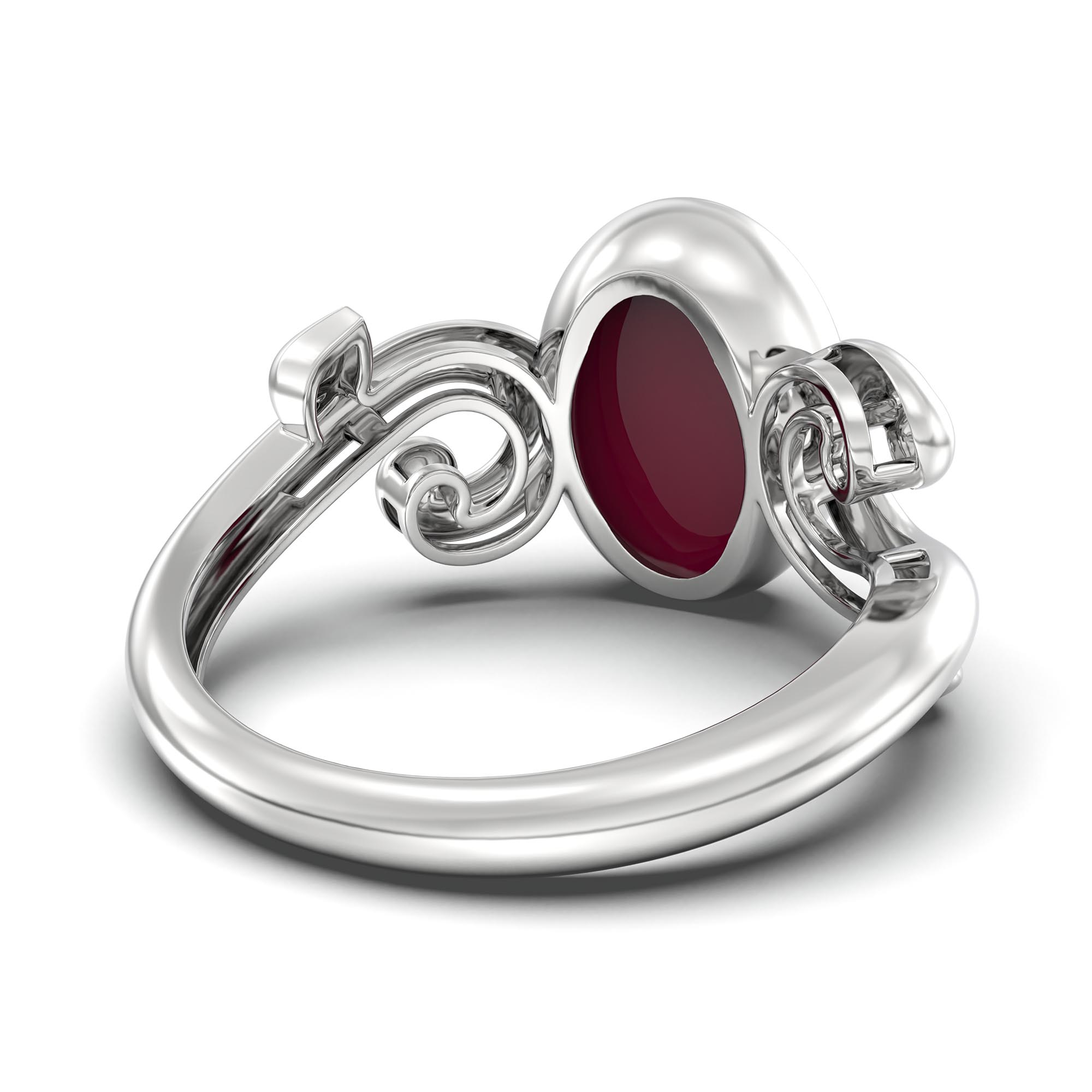 Ruby (Manik) Ring for Women in 18K White Gold – Oval Cabochon 11x8 mm, Bezel Setting, 4 g (Design K14-7) thumbnail