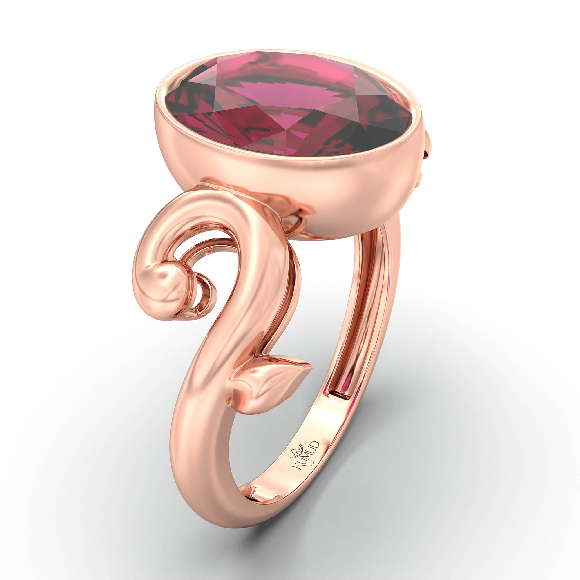 Ruby (Manik) Ring for Women in 18K Rose Gold – Oval 11x8 mm, Bezel Setting, 4 g (Design K14-7) thumbnail