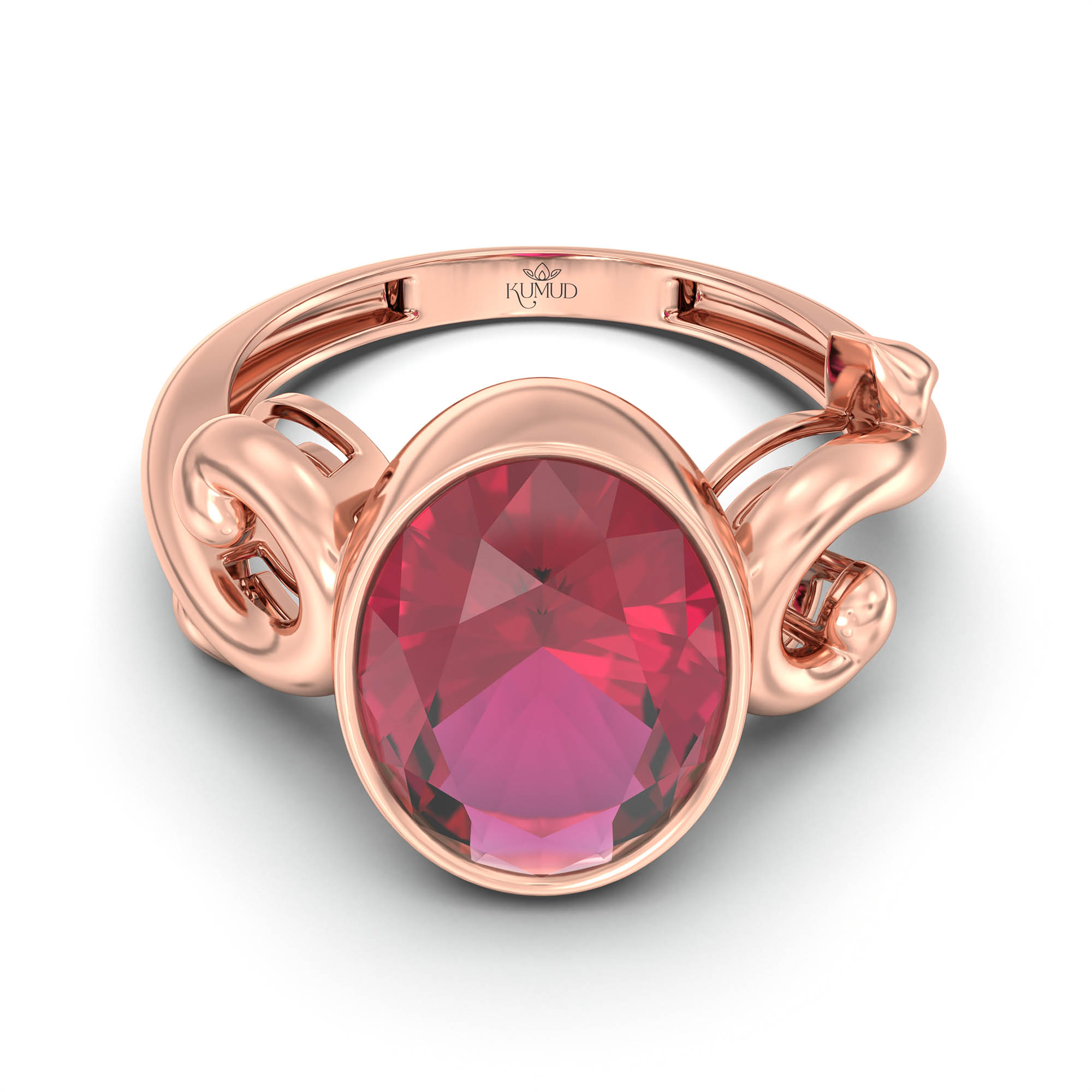 Ruby (Manik) Ring for Women in 18K Rose Gold – Oval 11x8 mm, Bezel Setting, 4 g (Design K14-7) thumbnail