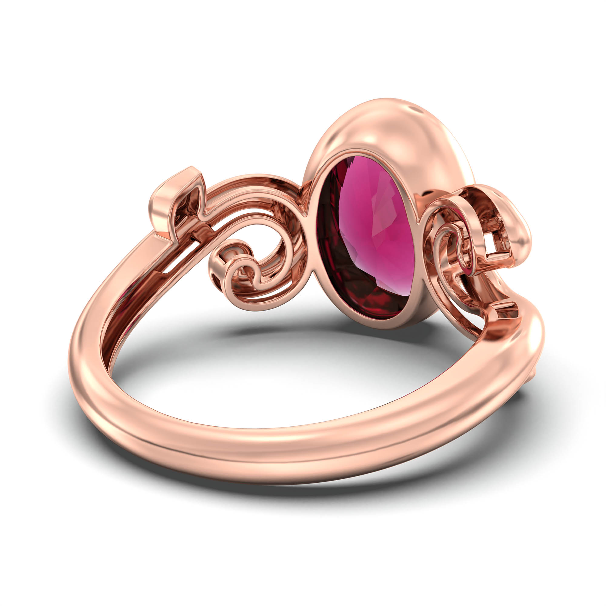Ruby (Manik) Ring for Women in 18K Rose Gold – Oval 11x8 mm, Bezel Setting, 4 g (Design K14-7) thumbnail