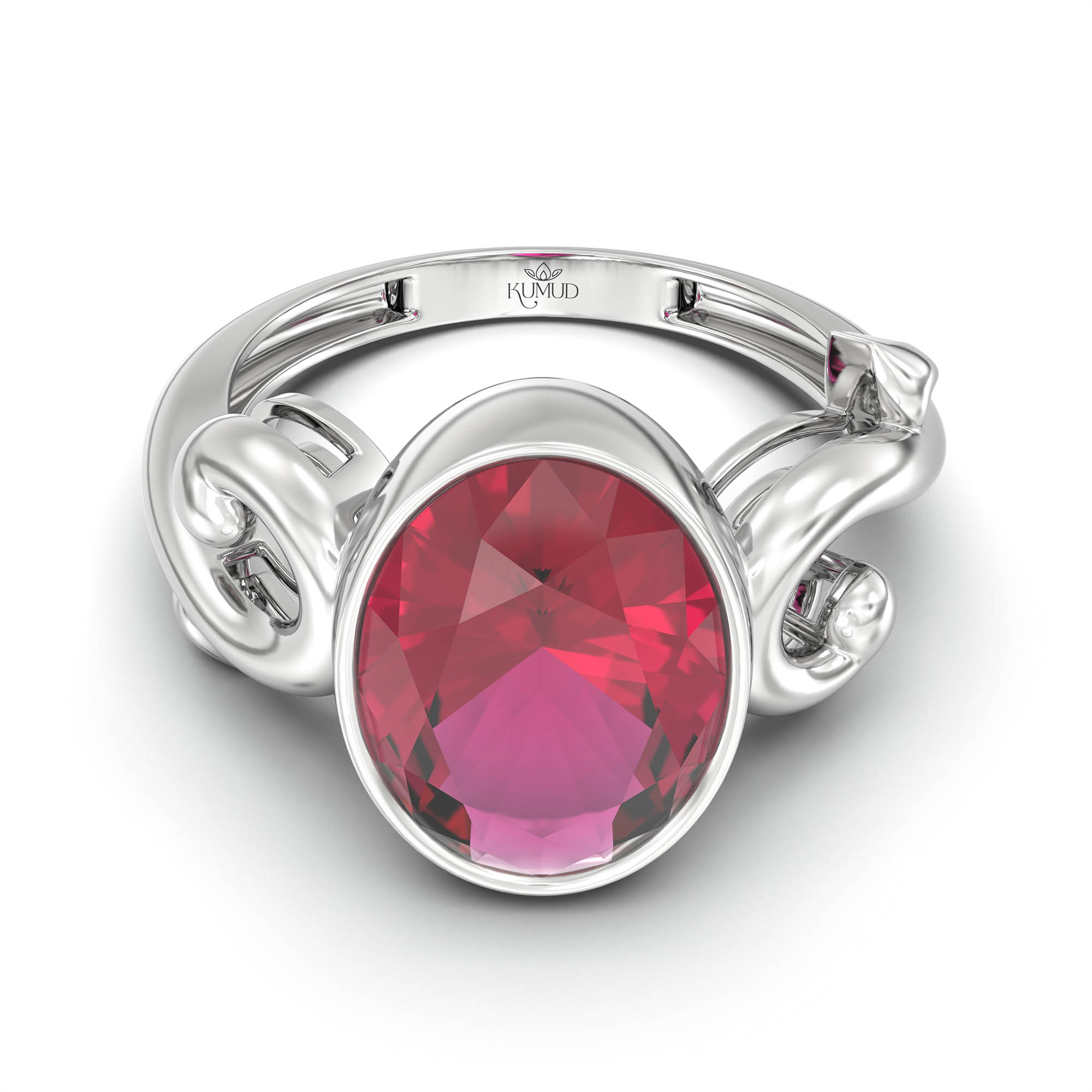 Ruby (Manik) Ring for Women in 925 Sterling Silver – Oval 11x8 mm, Bezel Setting, 4 g (Design K14-7) thumbnail
