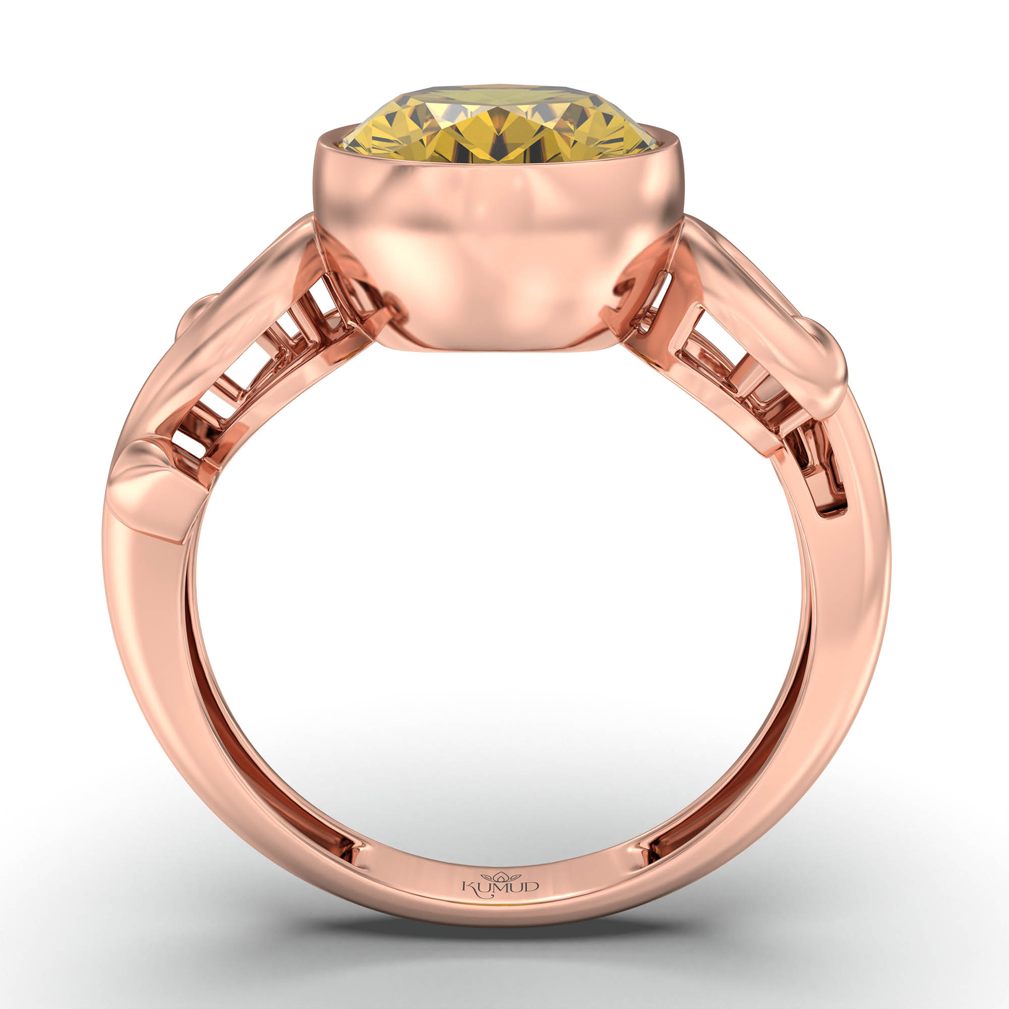 Yellow Sapphire (Pukhraj) Ring for Women in 18K Rose Gold – Oval 11x8 mm, Bezel Setting, 4 g (Design K14-7) thumbnail