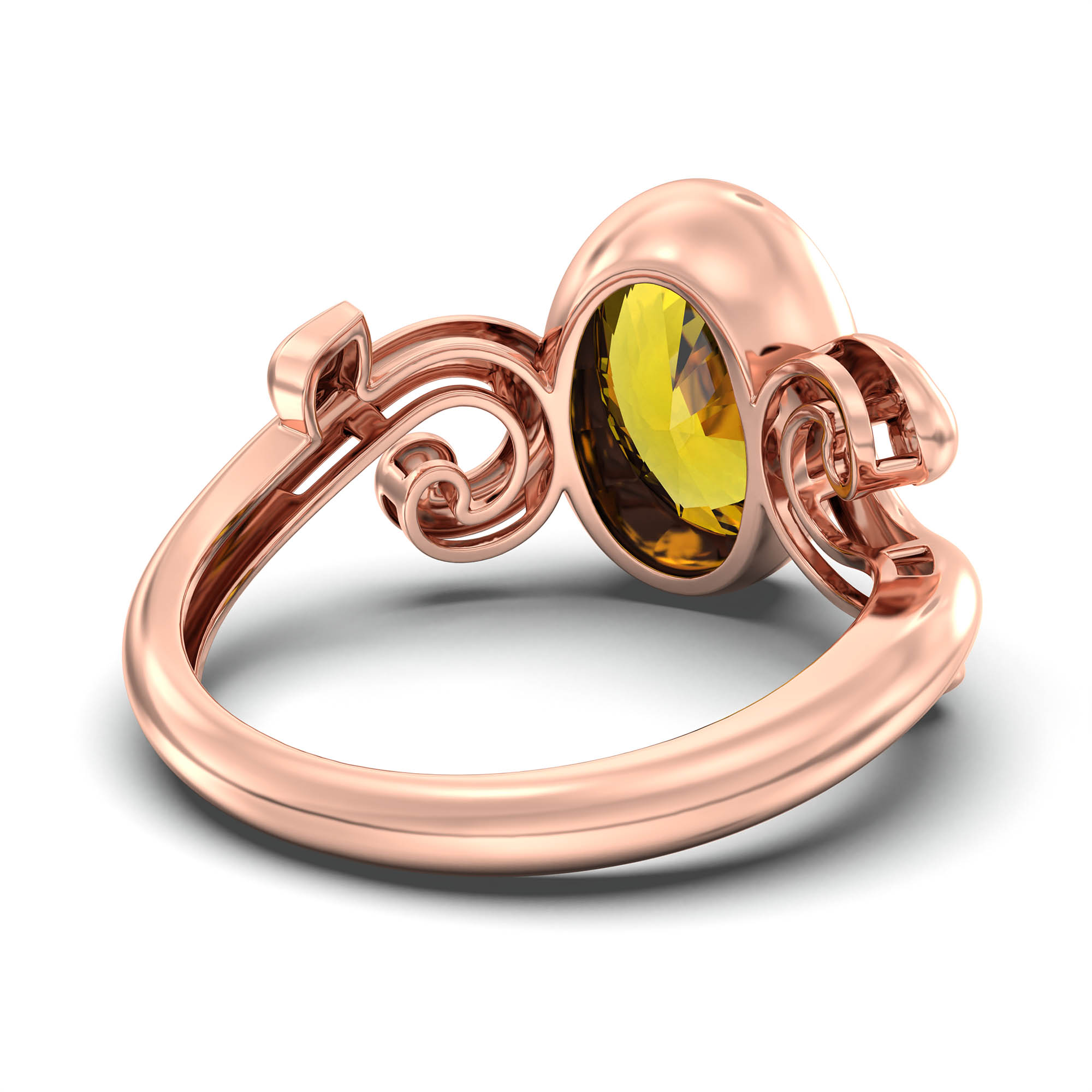Yellow Sapphire (Pukhraj) Ring for Women in 18K Rose Gold – Oval 11x8 mm, Bezel Setting, 4 g (Design K14-7) thumbnail