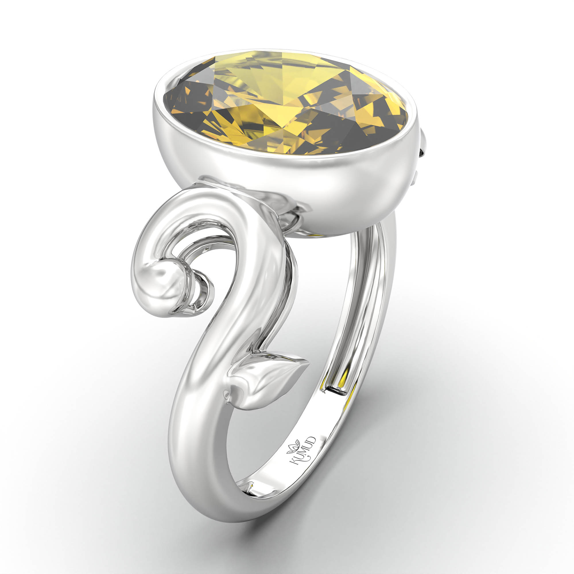 Yellow Sapphire (Pukhraj) Ring for Women in 925 Sterling Silver – Oval 11x8 mm, Bezel Setting, 4 g (Design K14-7) thumbnail