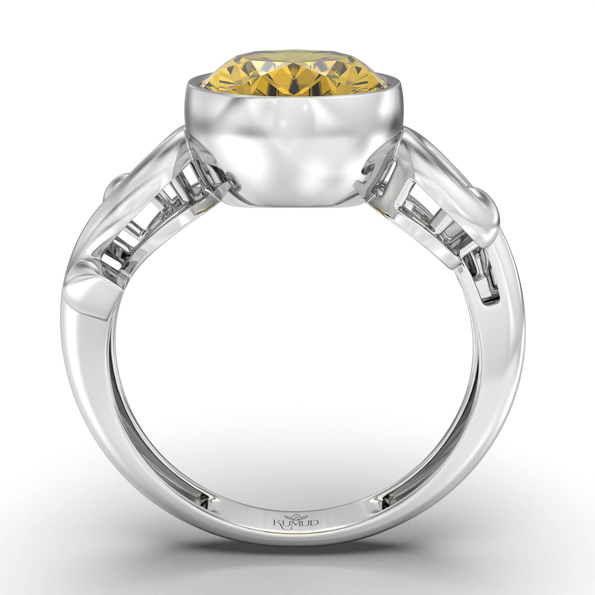 Yellow Sapphire (Pukhraj) Ring for Women in 925 Sterling Silver – Oval 11x8 mm, Bezel Setting, 4 g (Design K14-7) thumbnail