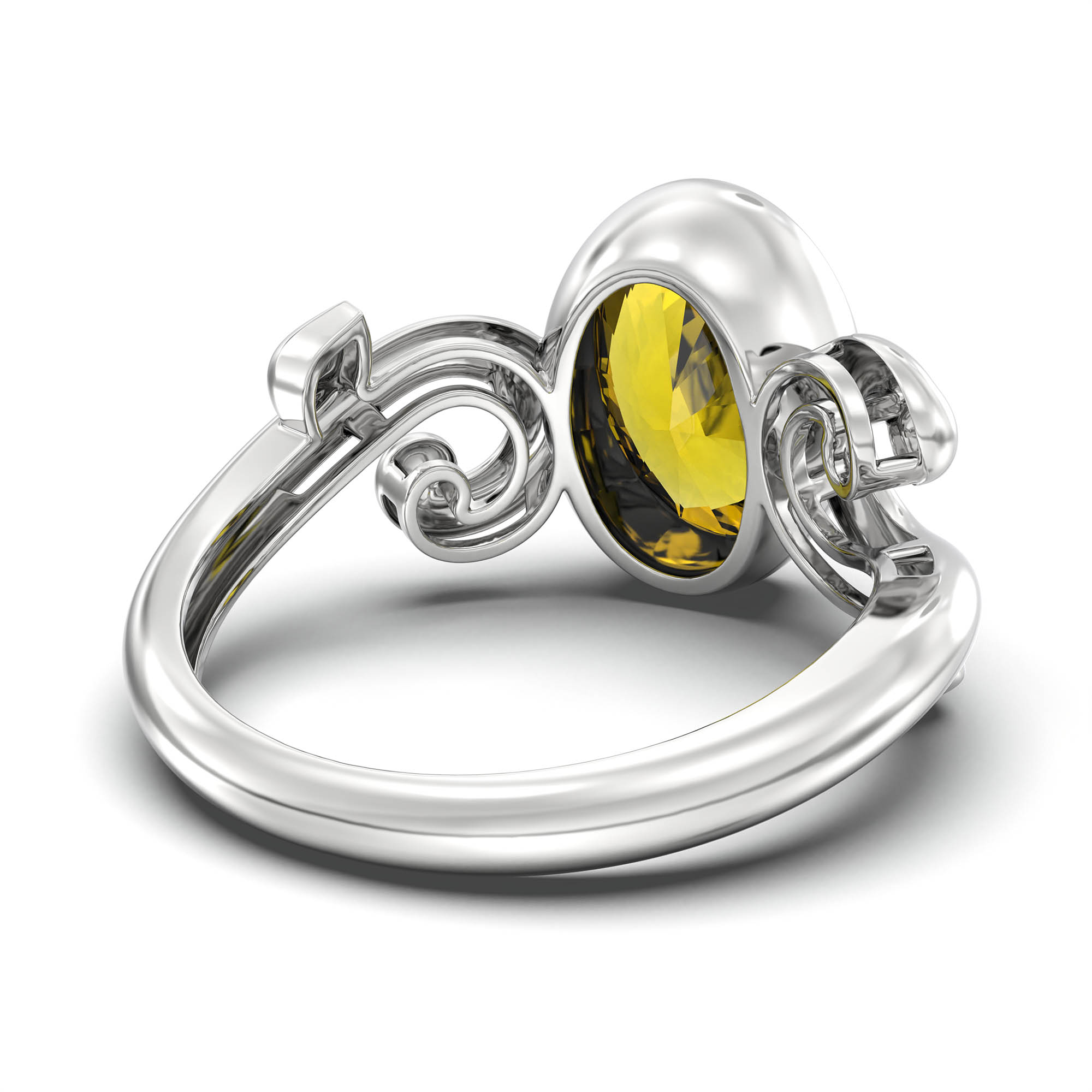 Yellow Sapphire (Pukhraj) Ring for Women in 925 Sterling Silver – Oval 11x8 mm, Bezel Setting, 4 g (Design K14-7) thumbnail