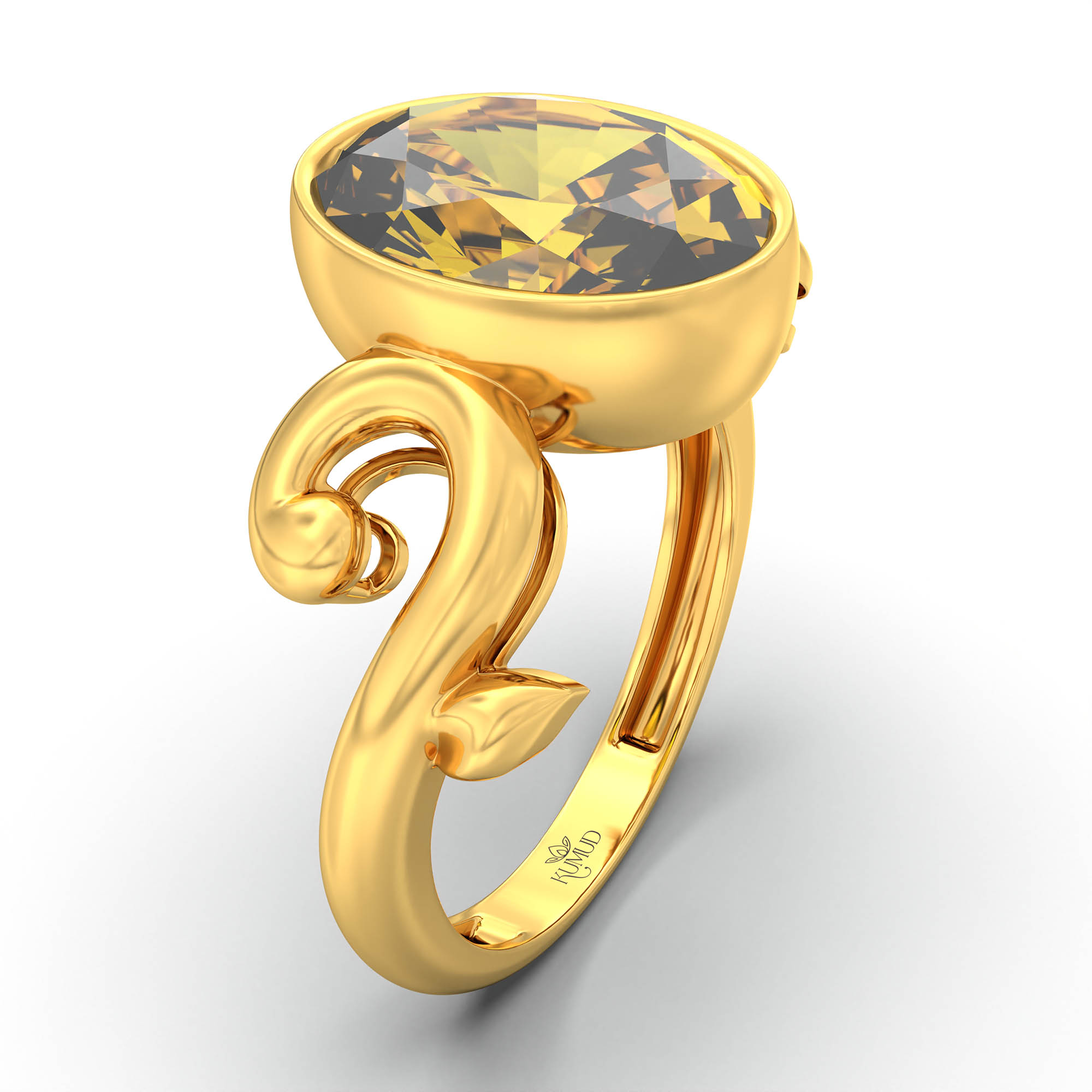 Yellow Sapphire (Pukhraj) Ring for Women in 22K Yellow Gold – Oval 11x8 mm, Bezel Setting, 4 g (Design K14-7) thumbnail