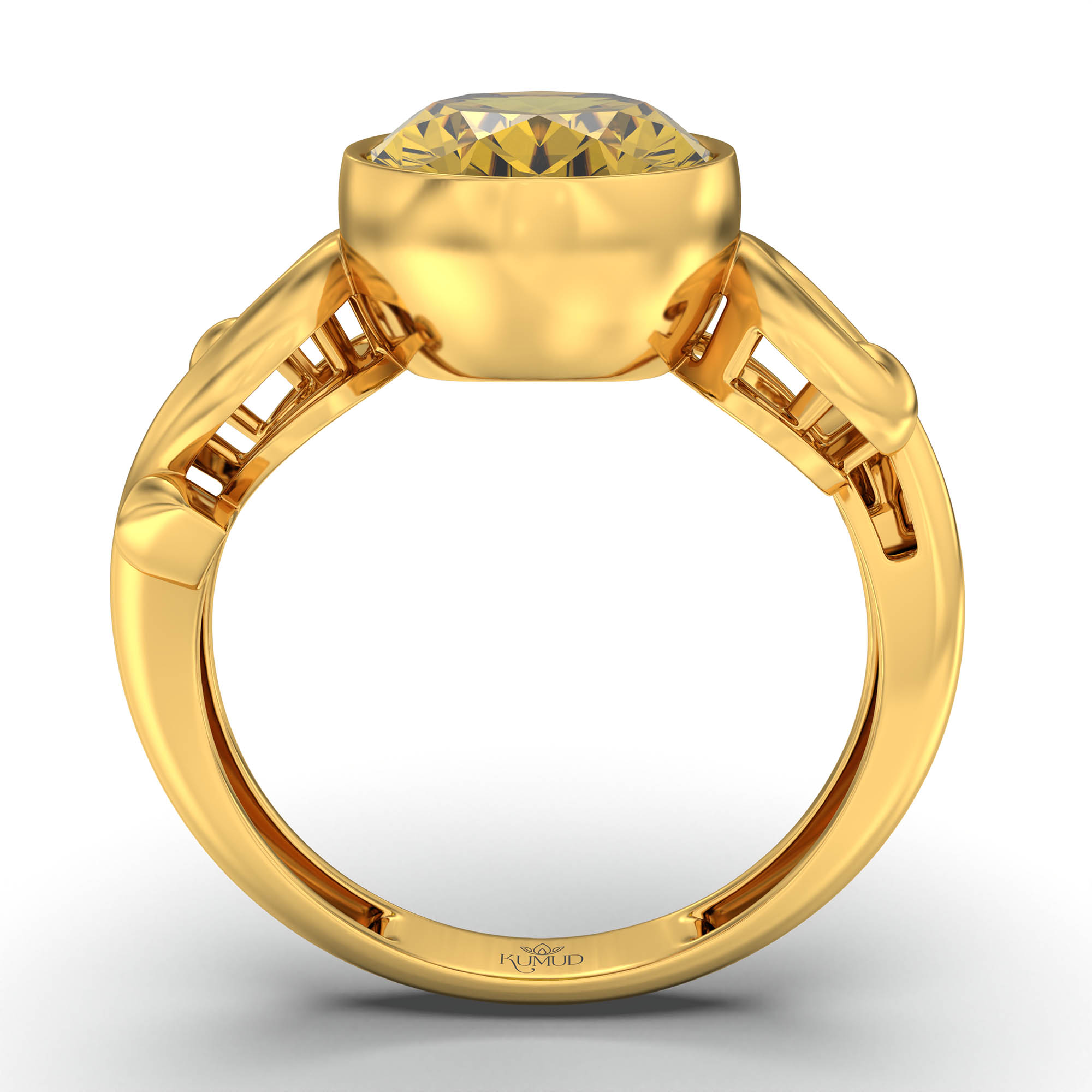 Yellow Sapphire (Pukhraj) Ring for Women in 22K Yellow Gold – Oval 11x8 mm, Bezel Setting, 4 g (Design K14-7) thumbnail