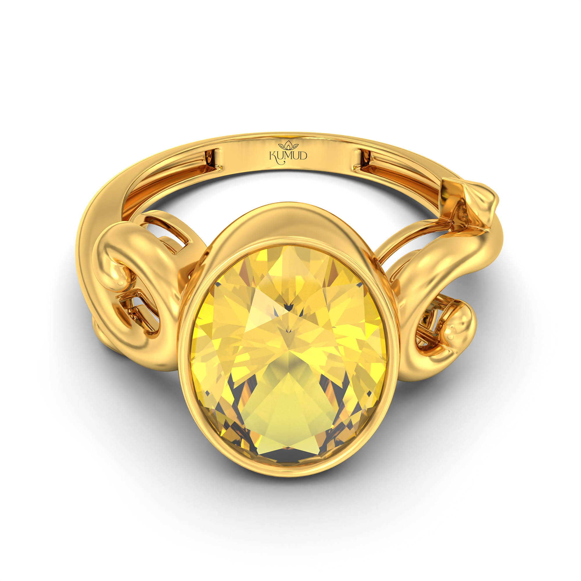 Yellow Sapphire (Pukhraj) Ring for Women in 22K Yellow Gold – Oval 11x8 mm, Bezel Setting, 4 g (Design K14-7) thumbnail