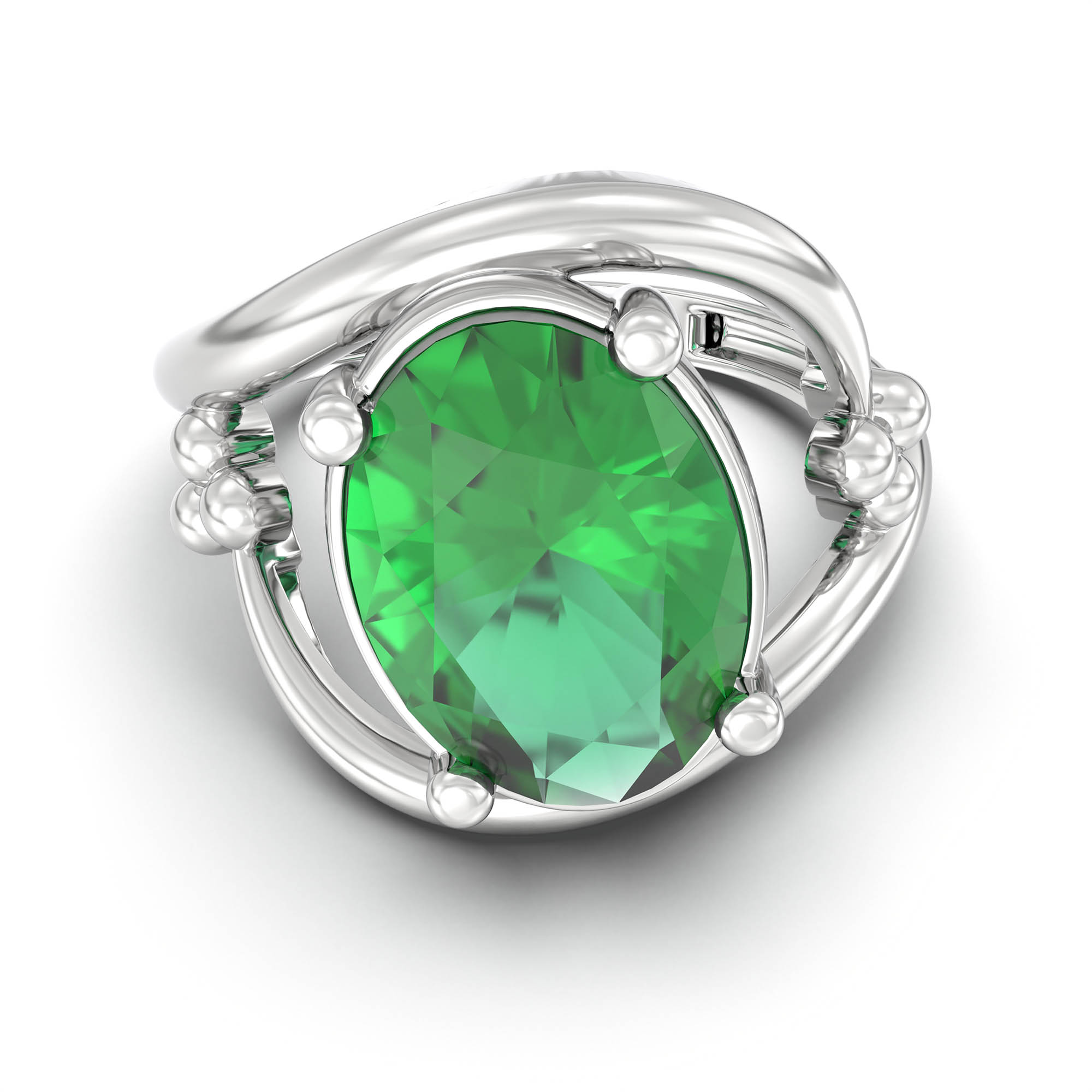 Emerald (Panna) Ring for Women in 925 Sterling Silver – Oval 11x8 mm, Prong Setting, 4 g (Design K14-8) thumbnail