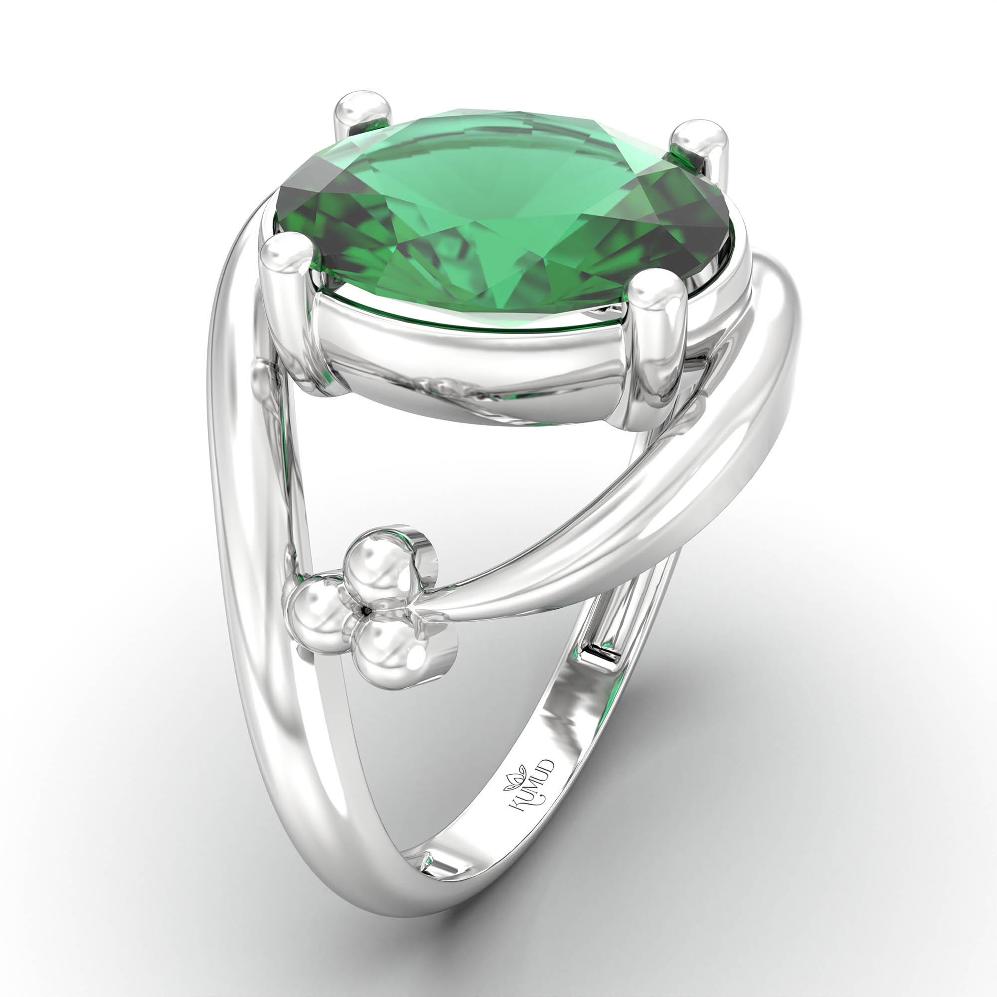 Emerald (Panna) Ring for Women in 18K White Gold – Oval 11x8 mm, Prong Setting, 4 g (Design K14-8) thumbnail