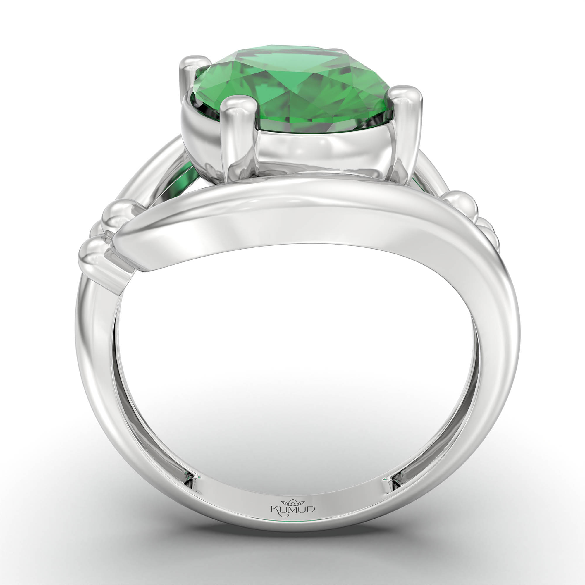 Emerald (Panna) Ring for Women in 18K White Gold – Oval 11x8 mm, Prong Setting, 4 g (Design K14-8) thumbnail
