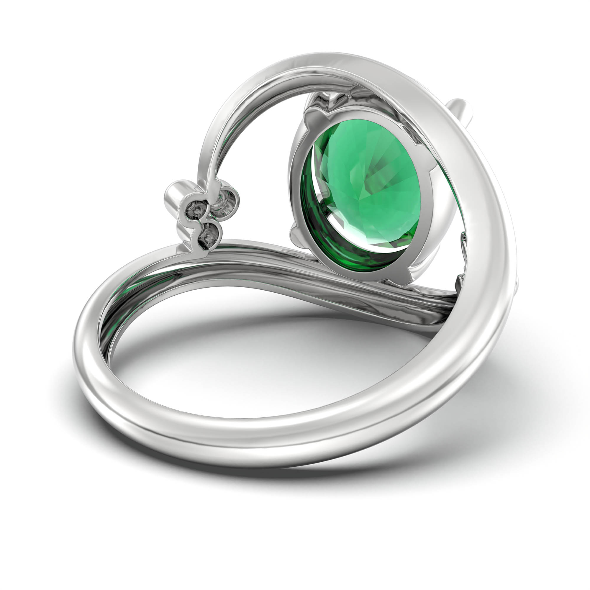 Emerald (Panna) Ring for Women in 18K White Gold – Oval 11x8 mm, Prong Setting, 4 g (Design K14-8) thumbnail