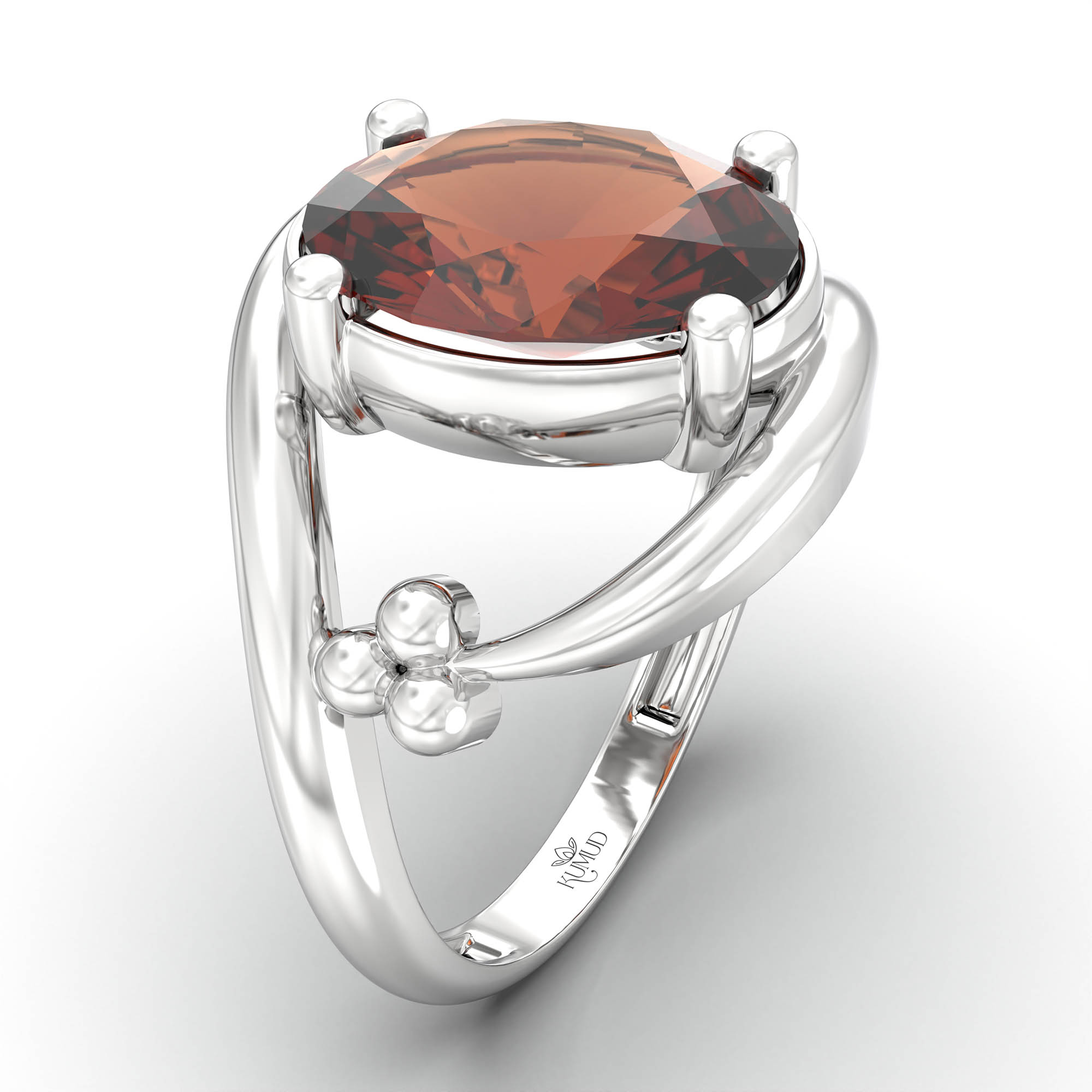 Hessonite (Gomed) Ring for Women in 18K White Gold – Oval 11x8 mm, Prong Setting, 4 g (Design K14-8) thumbnail