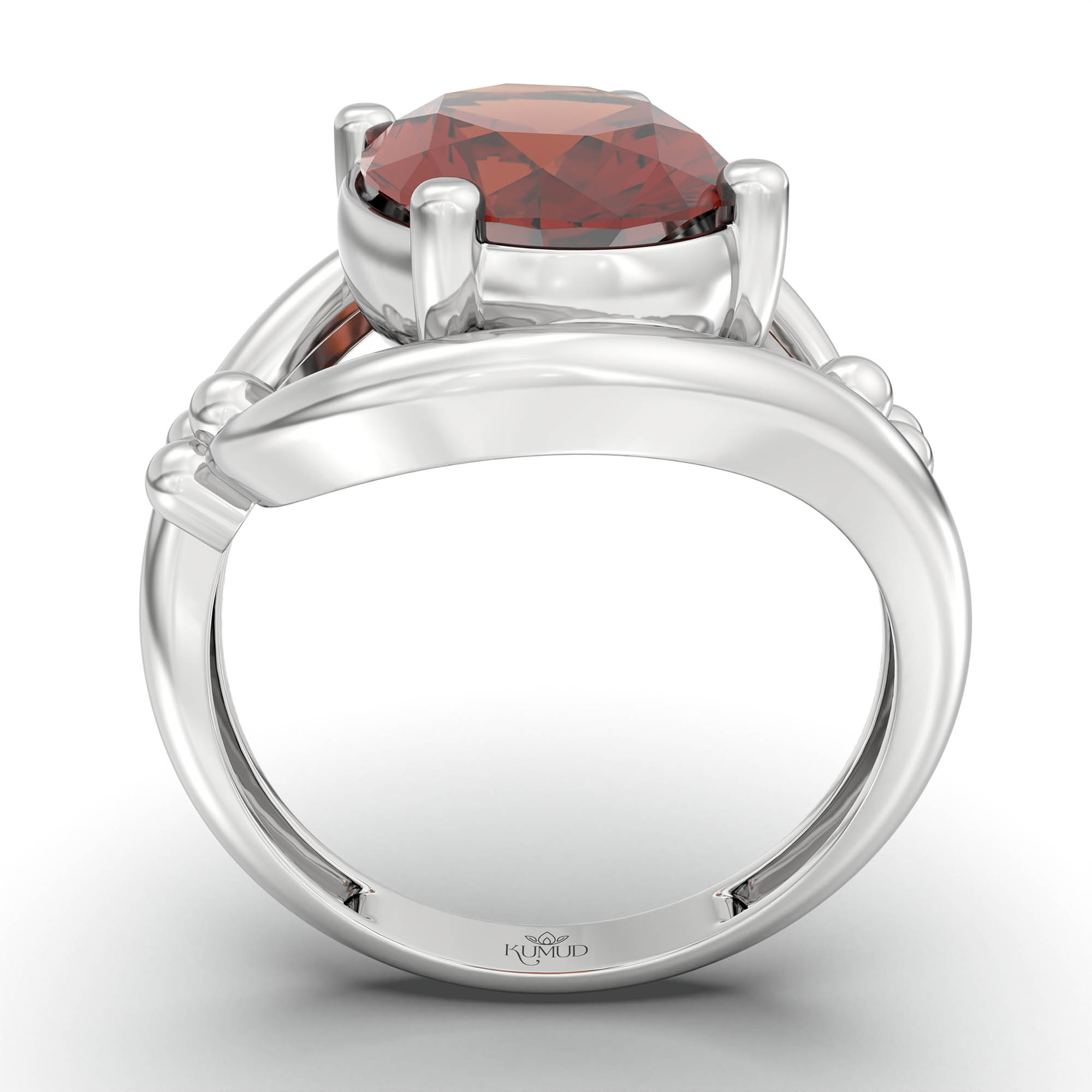 Hessonite (Gomed) Ring for Women in 18K White Gold – Oval 11x8 mm, Prong Setting, 4 g (Design K14-8) thumbnail