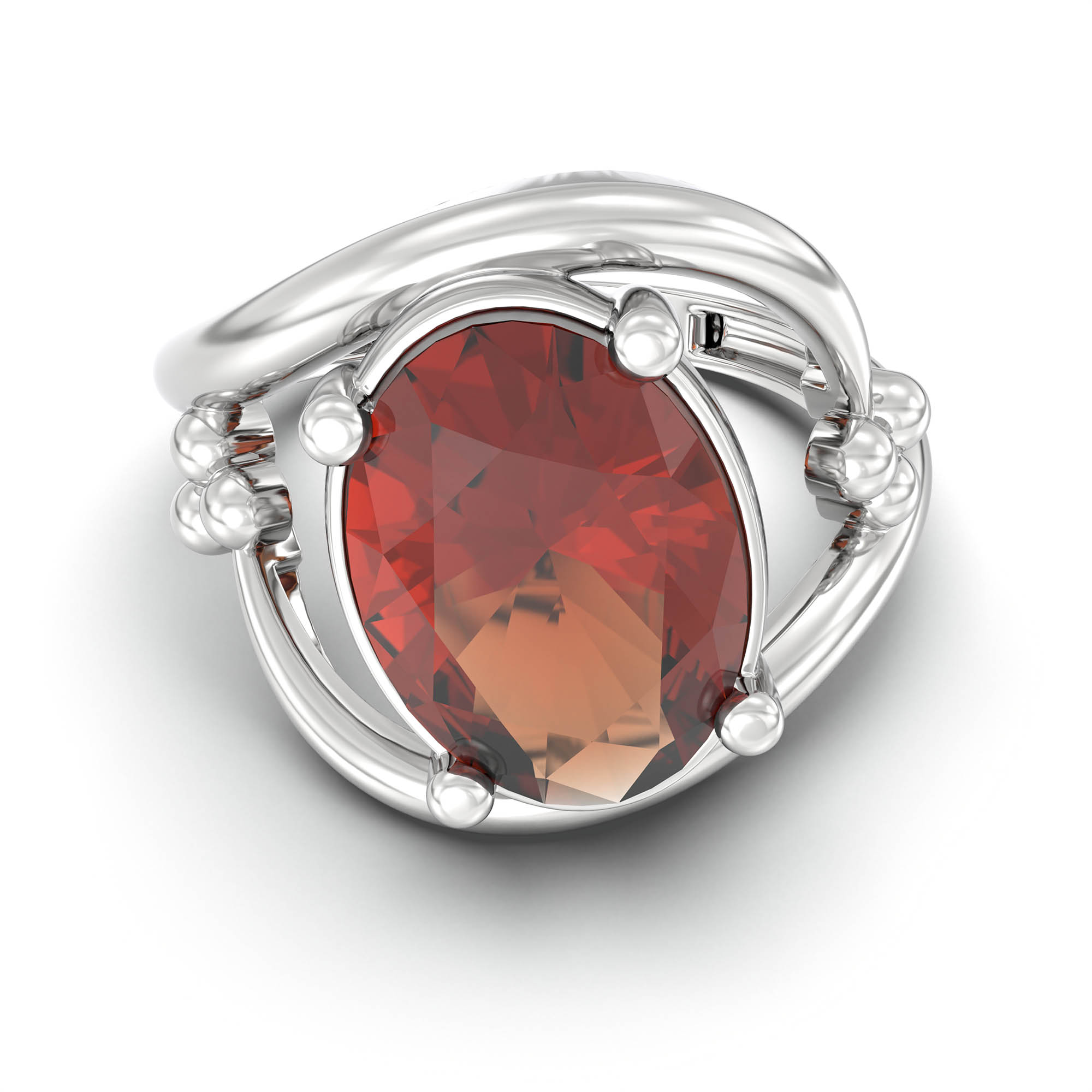 Hessonite (Gomed) Ring for Women in 18K White Gold – Oval 11x8 mm, Prong Setting, 4 g (Design K14-8) thumbnail