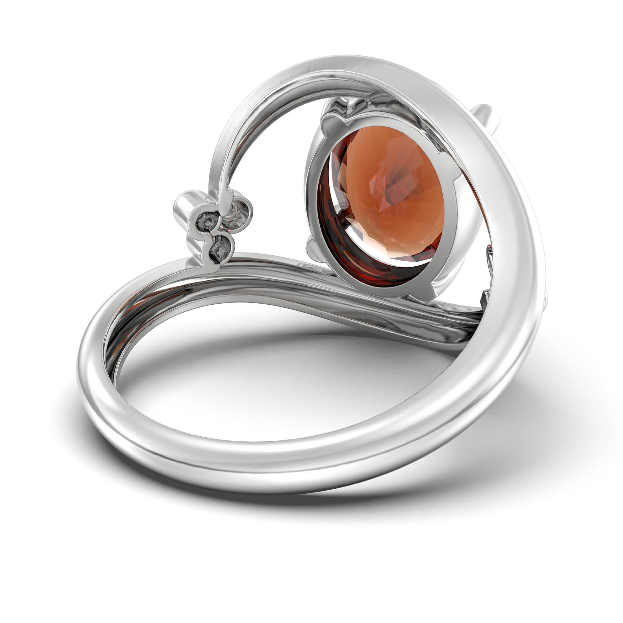 Hessonite (Gomed) Ring for Women in 18K White Gold – Oval 11x8 mm, Prong Setting, 4 g (Design K14-8) thumbnail
