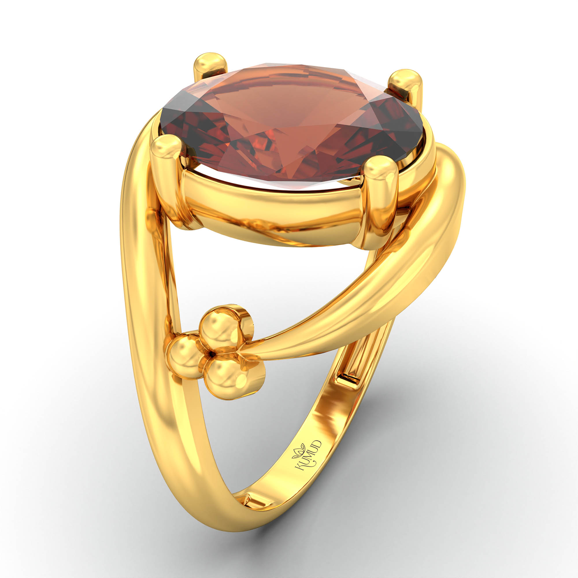 Hessonite (Gomed) Ring for Women in 22K Yellow Gold – Oval 11x8 mm, Prong Setting, 4 g (Design K14-8) thumbnail