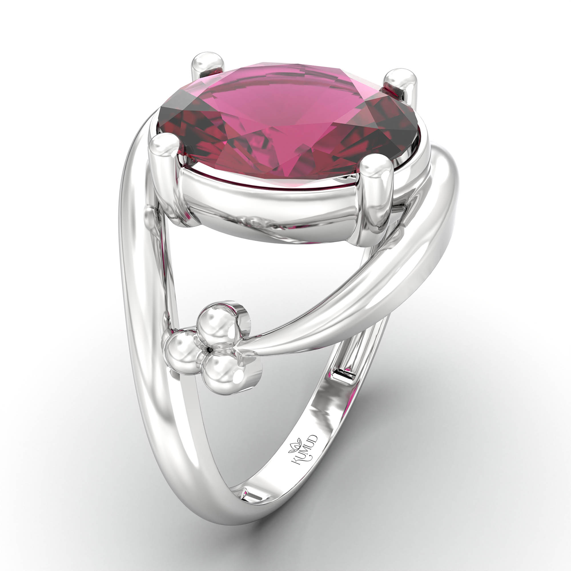 Ruby (Manik) Ring for Women in 18K White Gold – Oval 11x8 mm, Prong Setting, 4 g (Design K14-8) thumbnail