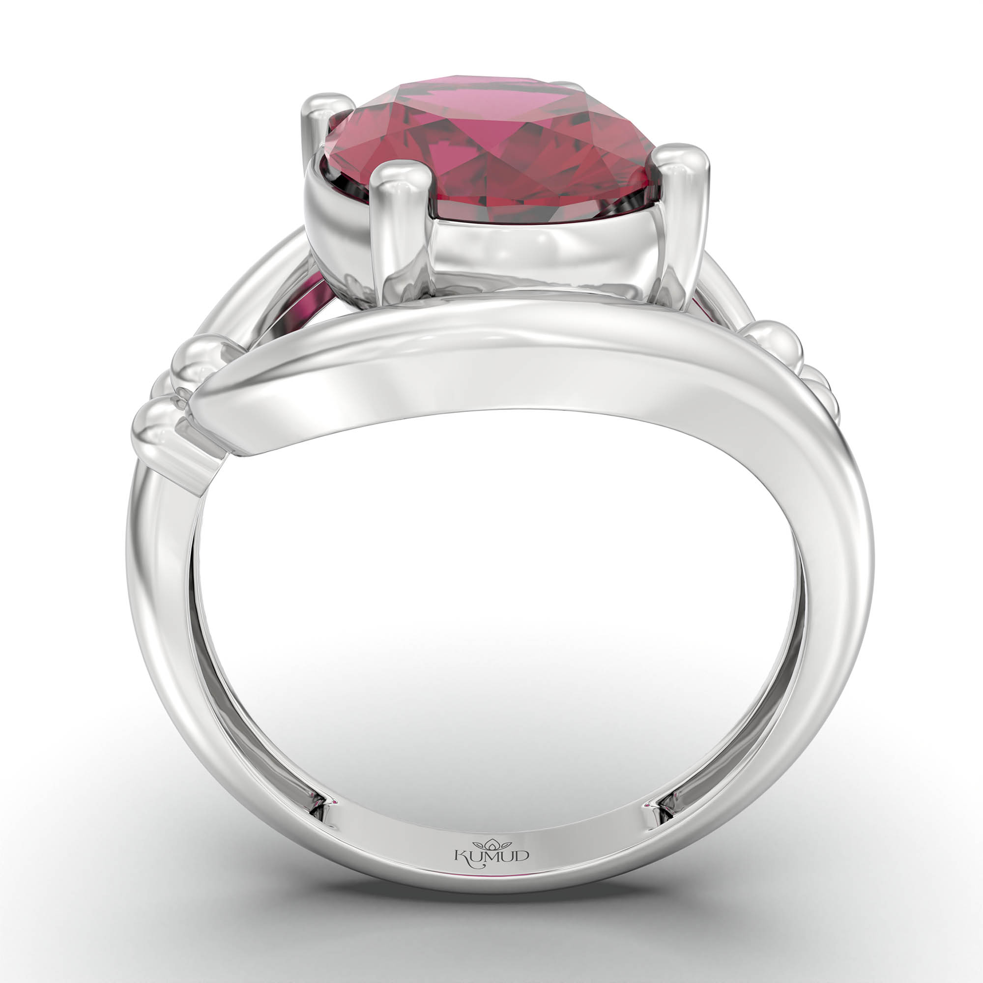 Ruby (Manik) Ring for Women in 18K White Gold – Oval 11x8 mm, Prong Setting, 4 g (Design K14-8) thumbnail
