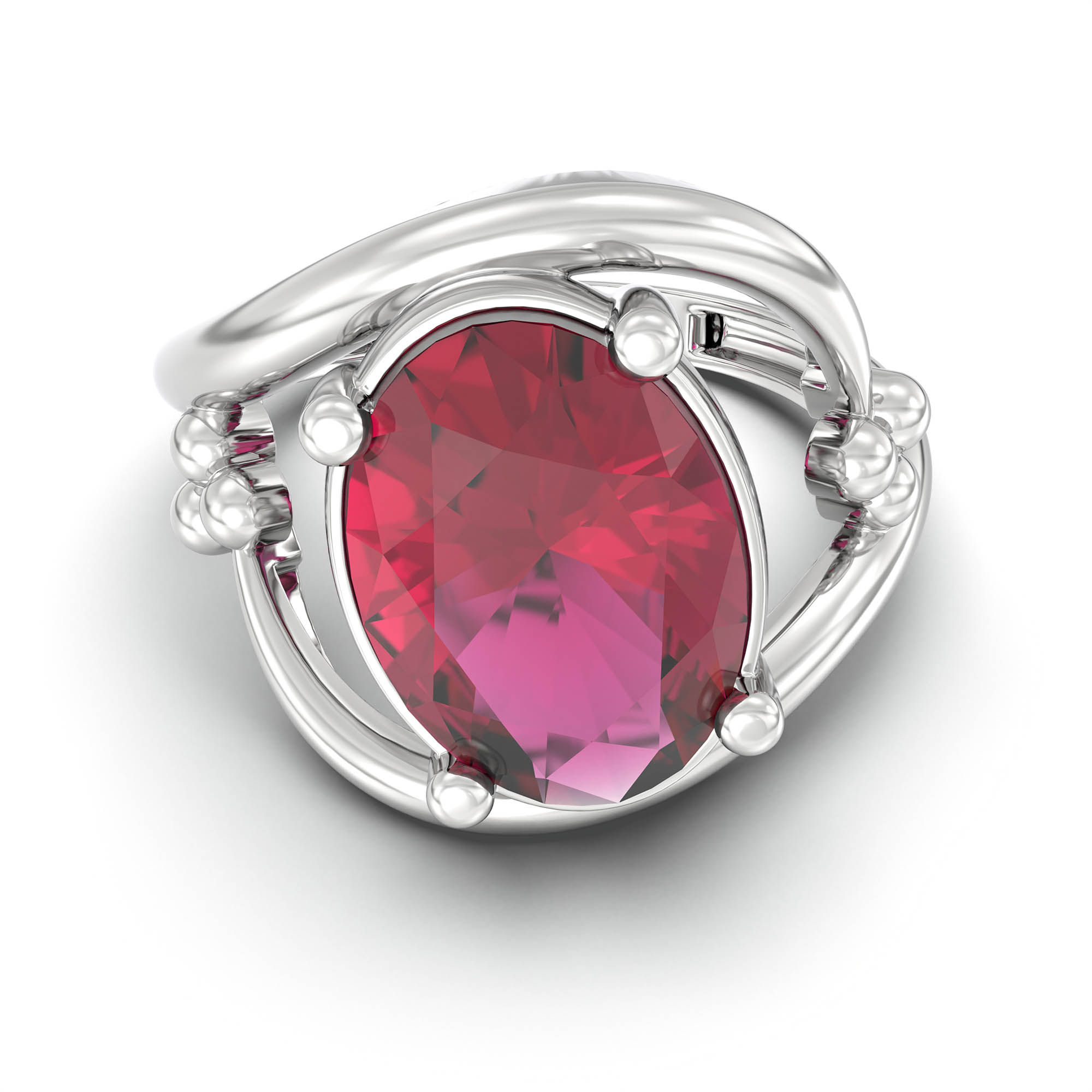 Ruby (Manik) Ring for Women in 18K White Gold – Oval 11x8 mm, Prong Setting, 4 g (Design K14-8) thumbnail