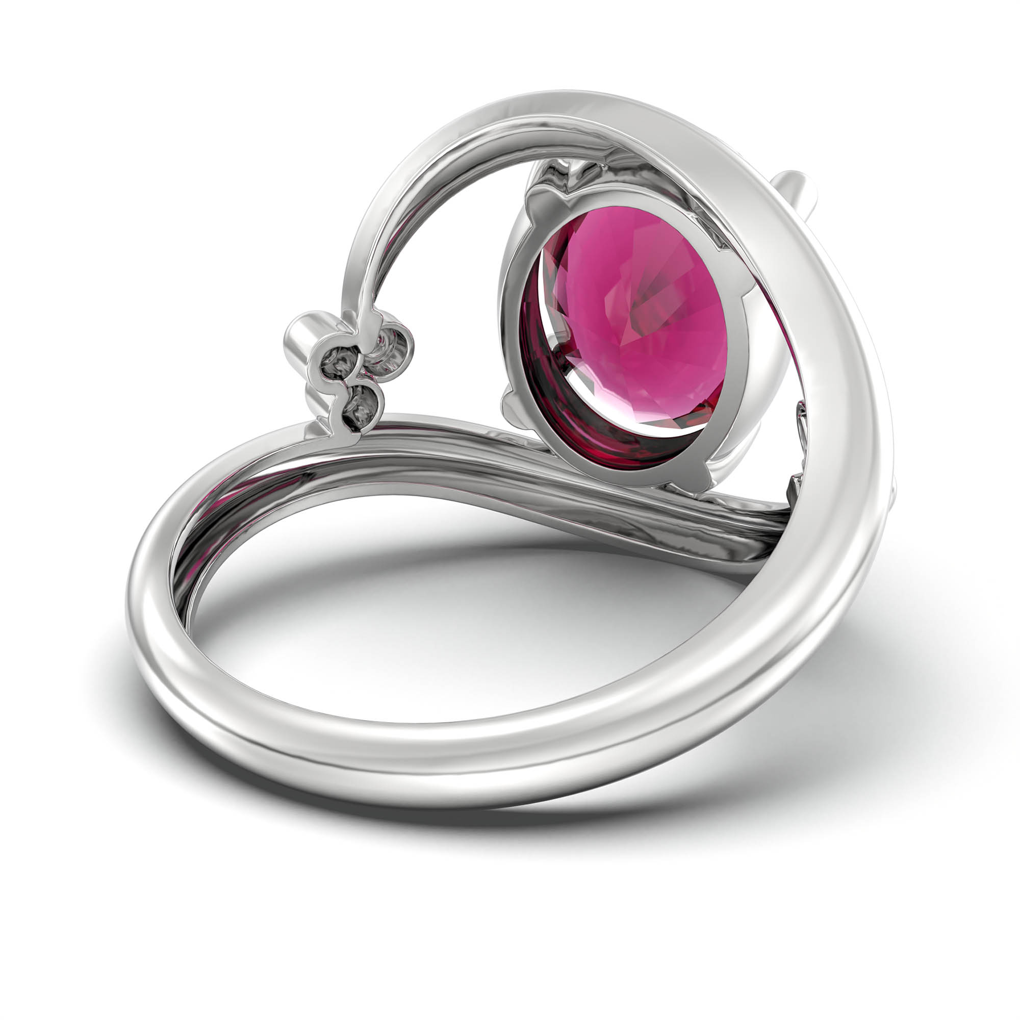 Ruby (Manik) Ring for Women in 18K White Gold – Oval 11x8 mm, Prong Setting, 4 g (Design K14-8) thumbnail