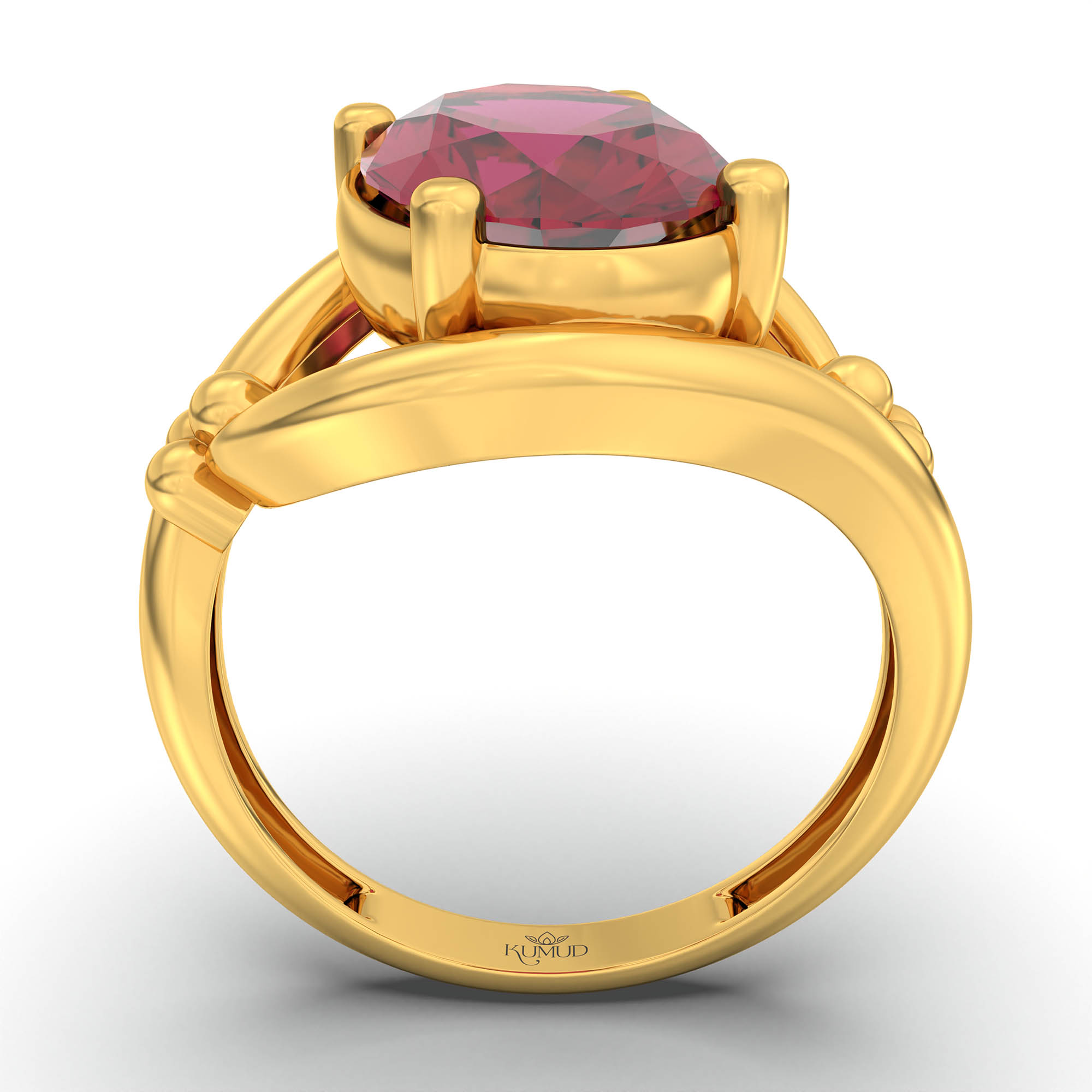 Ruby (Manik) Ring for Women in 22K Yellow Gold – Oval 11x8 mm, Prong Setting, 4 g (Design K14-8) thumbnail