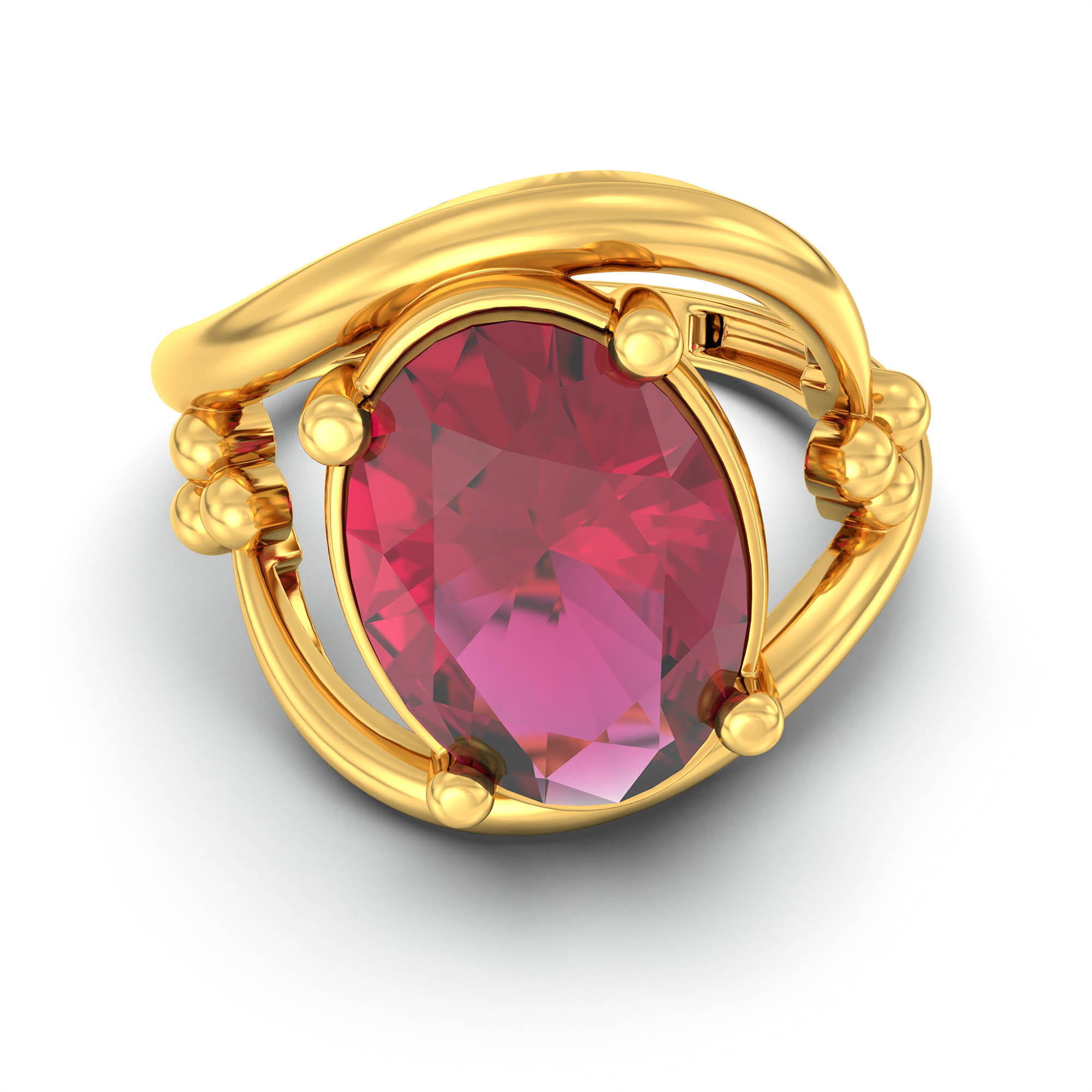 Ruby (Manik) Ring for Women in 22K Yellow Gold – Oval 11x8 mm, Prong Setting, 4 g (Design K14-8) thumbnail