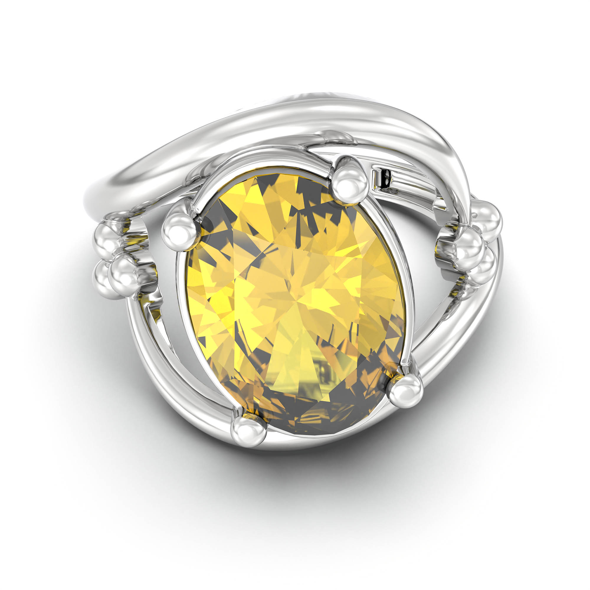 Yellow Sapphire (Pukhraj) Ring for Women in 18K White Gold – Oval 11x8 mm, Prong Setting, 4 g (Design K14-8) thumbnail