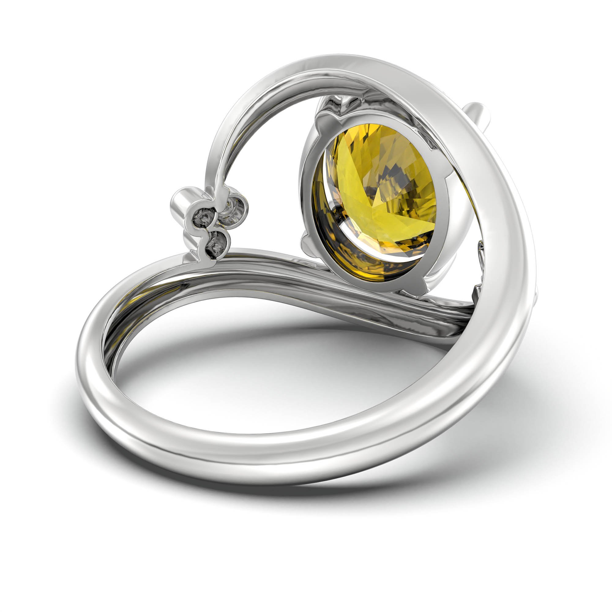 Yellow Sapphire (Pukhraj) Ring for Women in 18K White Gold – Oval 11x8 mm, Prong Setting, 4 g (Design K14-8) thumbnail