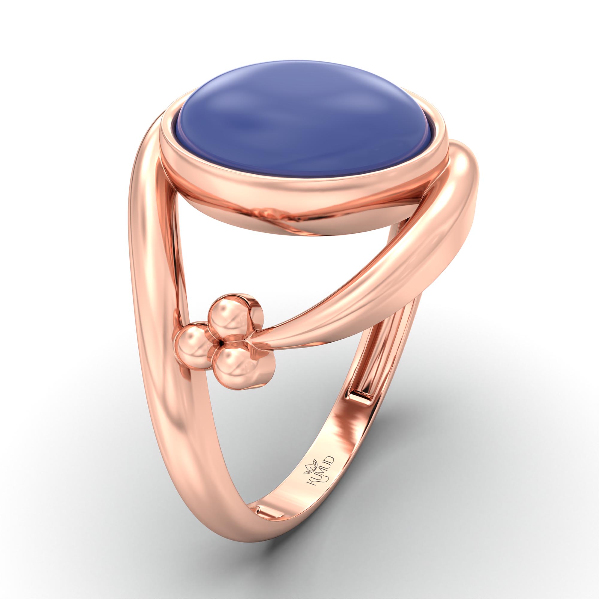 Blue Sapphire (Neelam) Ring for Women in 18K Rose Gold – Oval Cabochon 11x8 mm, Bezel Setting, 4 g (Design K14-8) thumbnail