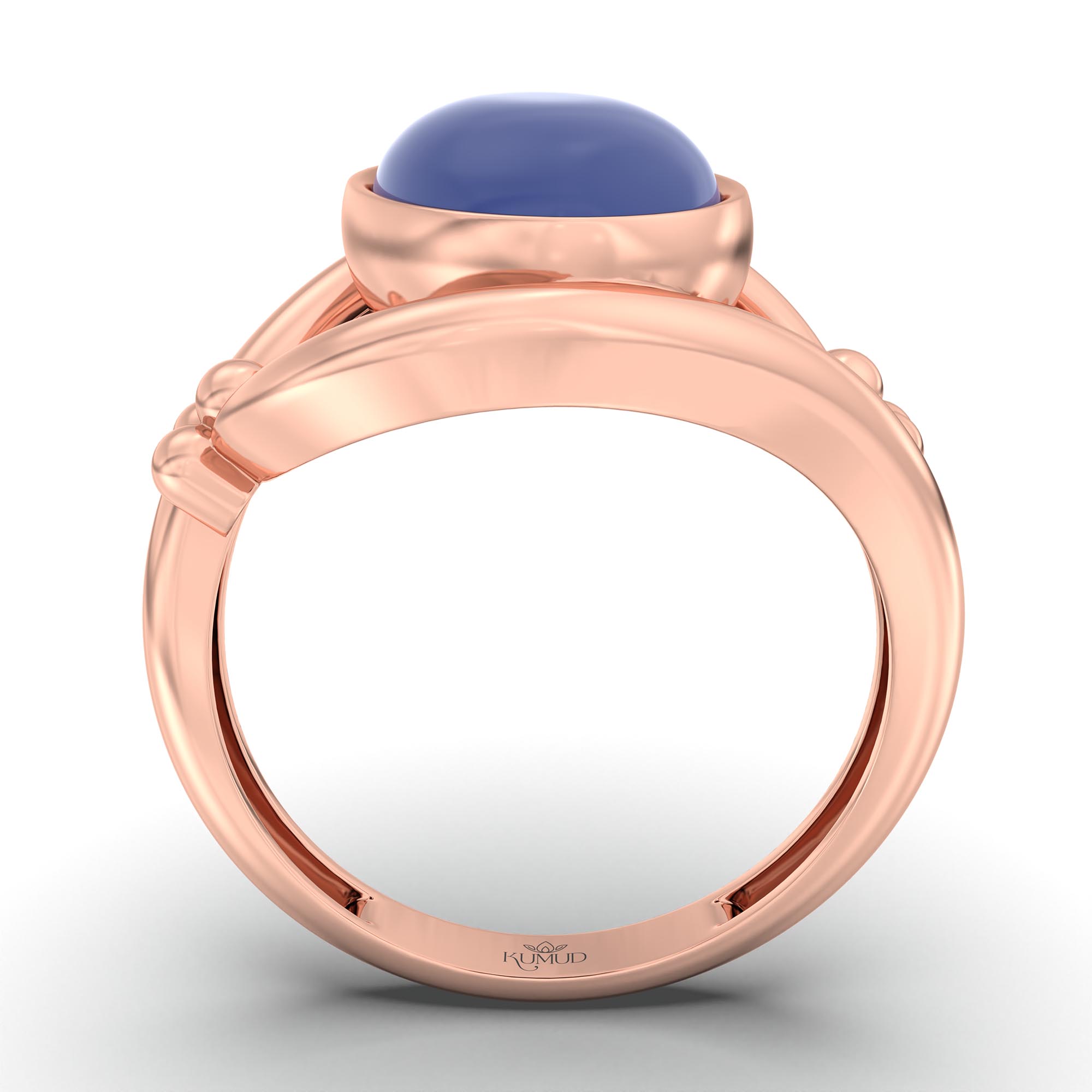 Blue Sapphire (Neelam) Ring for Women in 18K Rose Gold – Oval Cabochon 11x8 mm, Bezel Setting, 4 g (Design K14-8) thumbnail