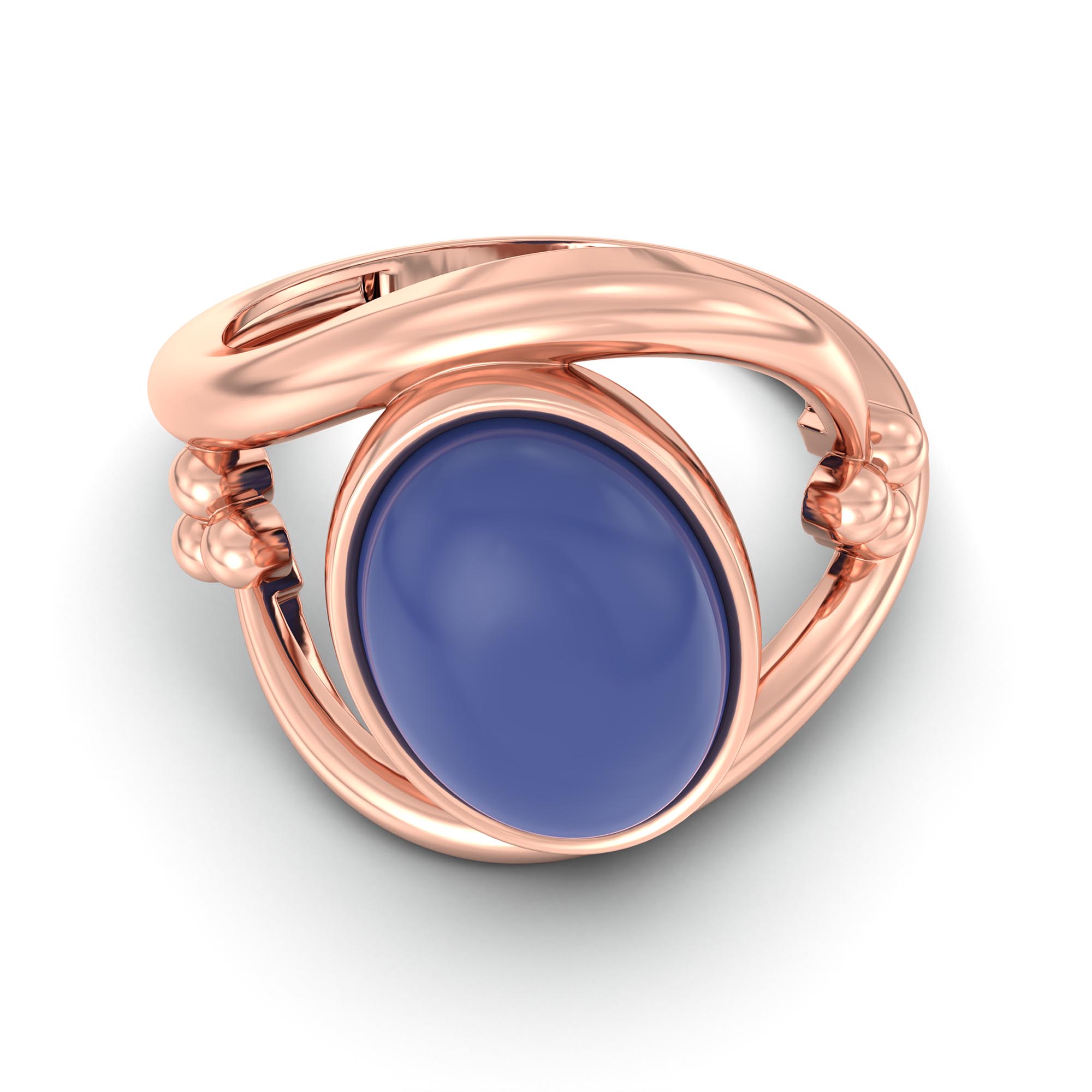 Blue Sapphire (Neelam) Ring for Women in 18K Rose Gold – Oval Cabochon 11x8 mm, Bezel Setting, 4 g (Design K14-8) thumbnail