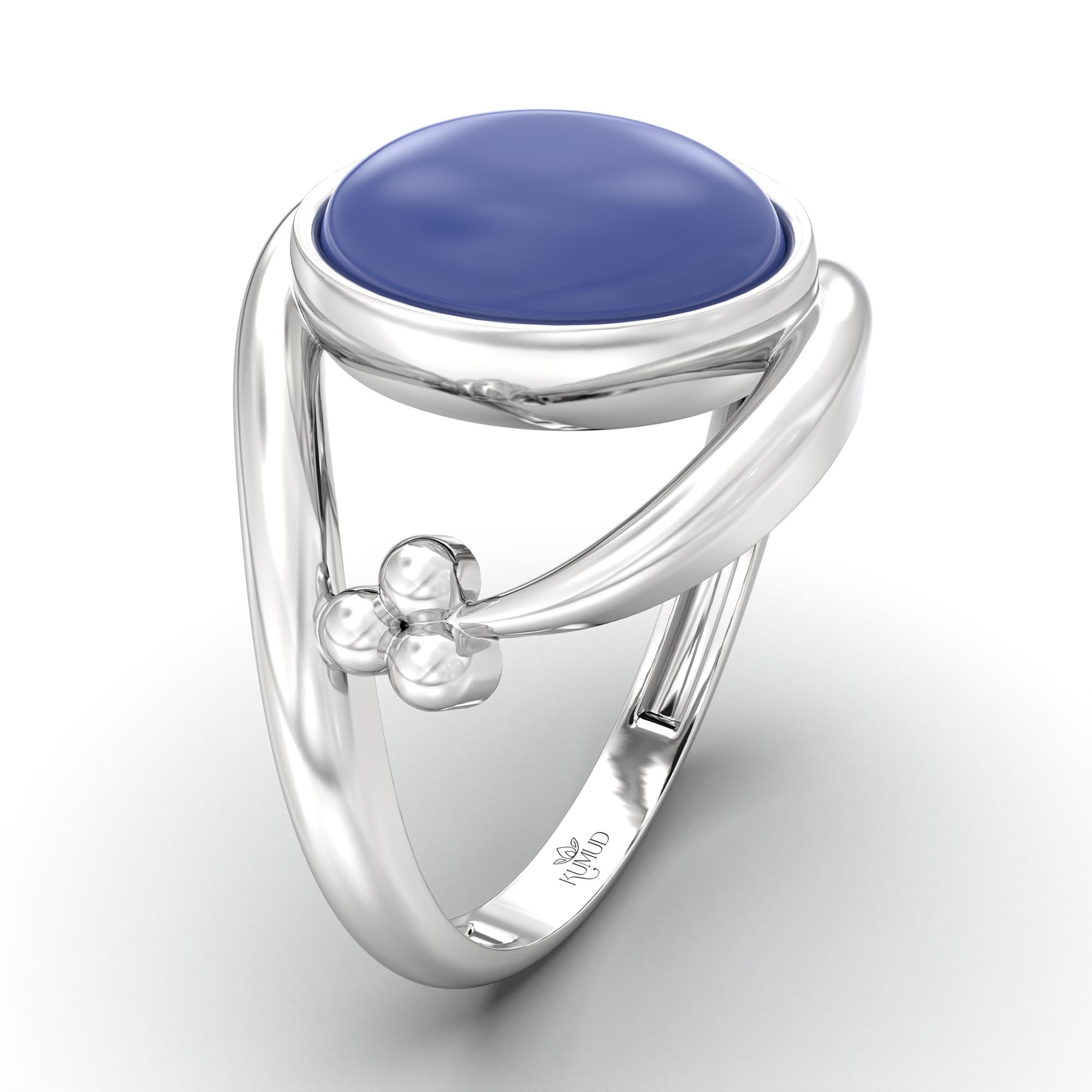 Blue Sapphire (Neelam) Ring for Women in 18K White Gold – Oval Cabochon 11x8 mm, Bezel Setting, 4 g (Design K14-8) thumbnail