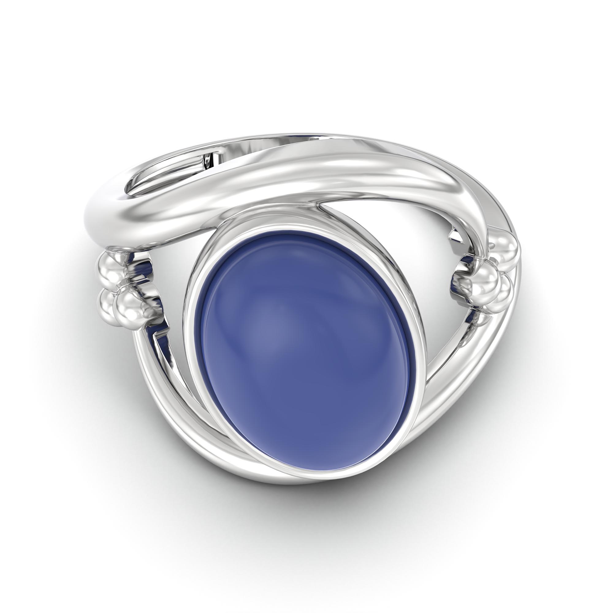 Blue Sapphire (Neelam) Ring for Women in 18K White Gold – Oval Cabochon 11x8 mm, Bezel Setting, 4 g (Design K14-8) thumbnail