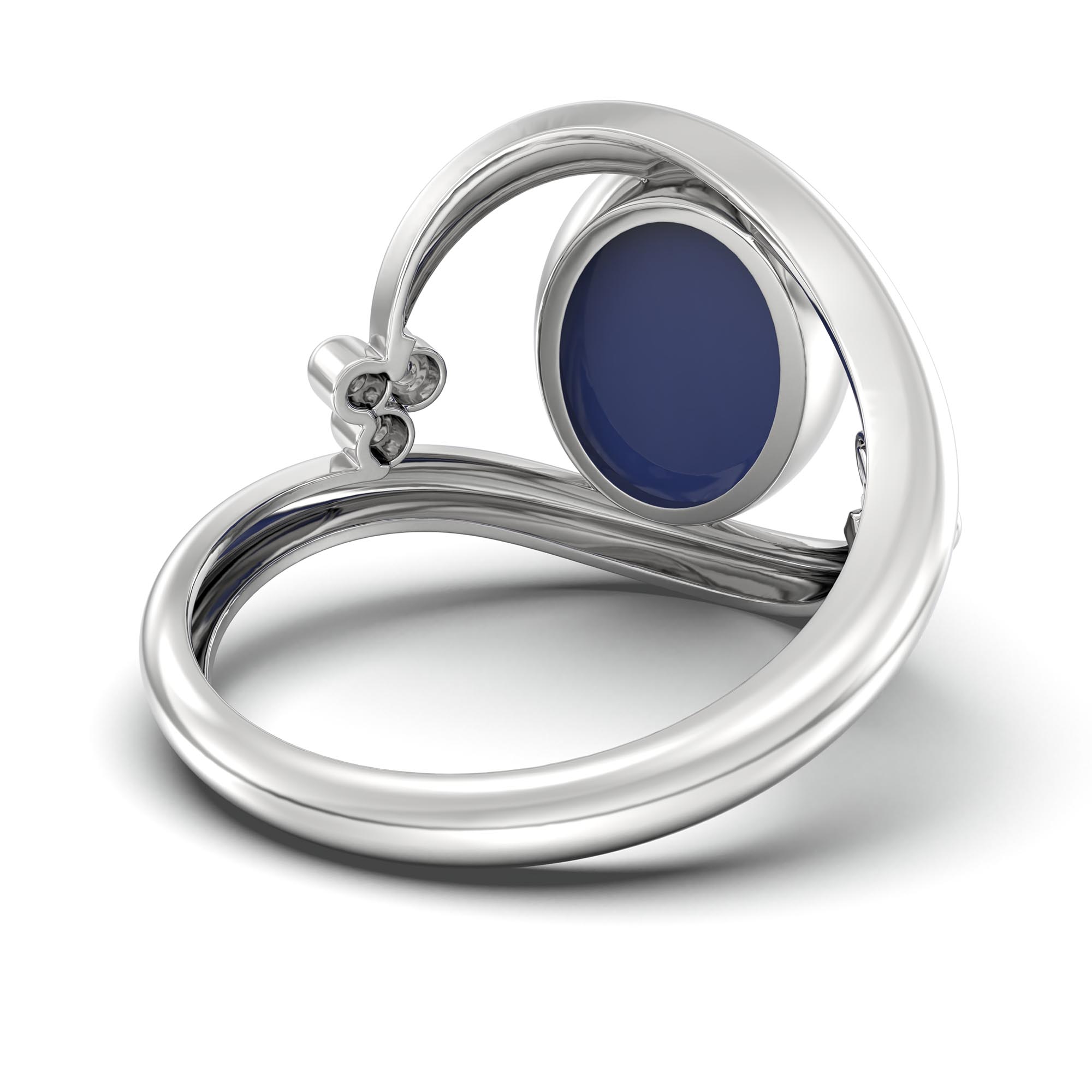 Blue Sapphire (Neelam) Ring for Women in 18K White Gold – Oval Cabochon 11x8 mm, Bezel Setting, 4 g (Design K14-8) thumbnail