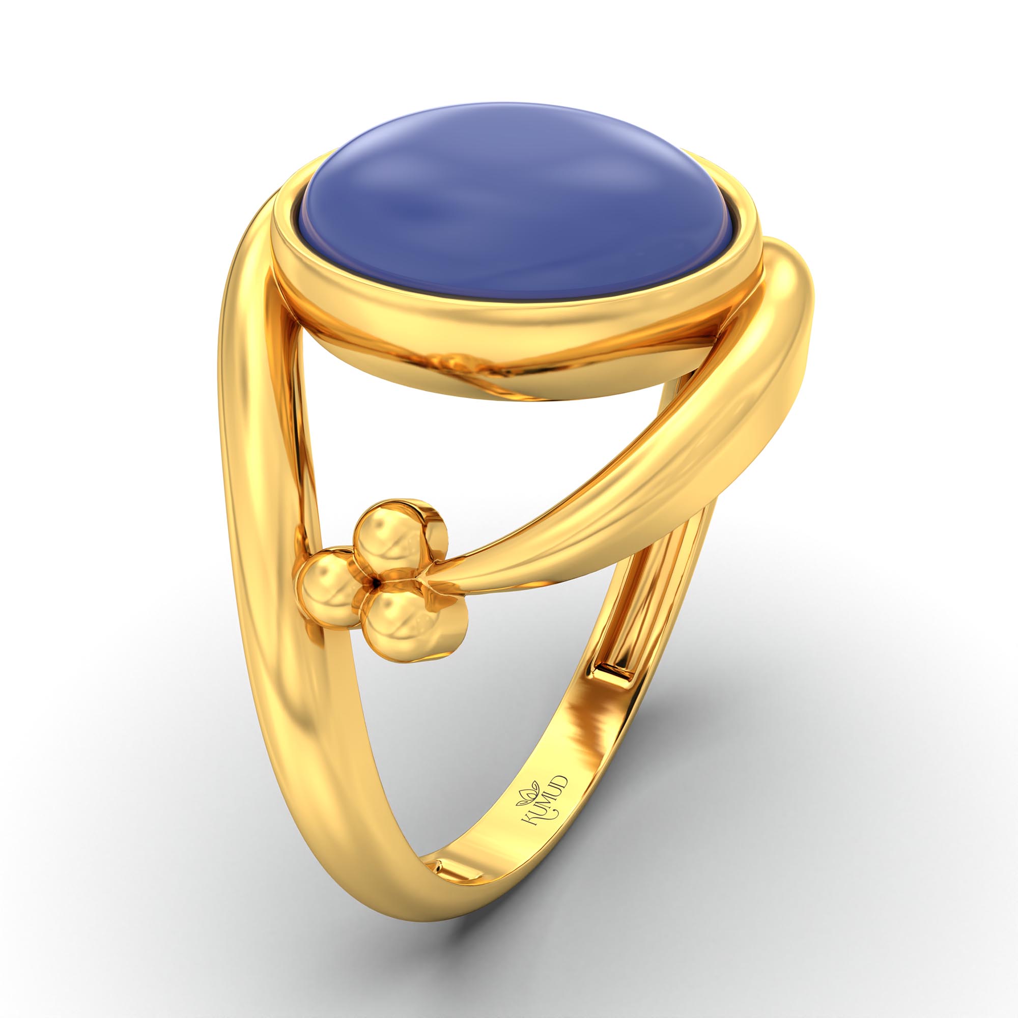 Blue Sapphire (Neelam) Ring for Women in 22K Yellow Gold – Oval Cabochon 11x8 mm, Bezel Setting, 4 g (Design K14-8) thumbnail