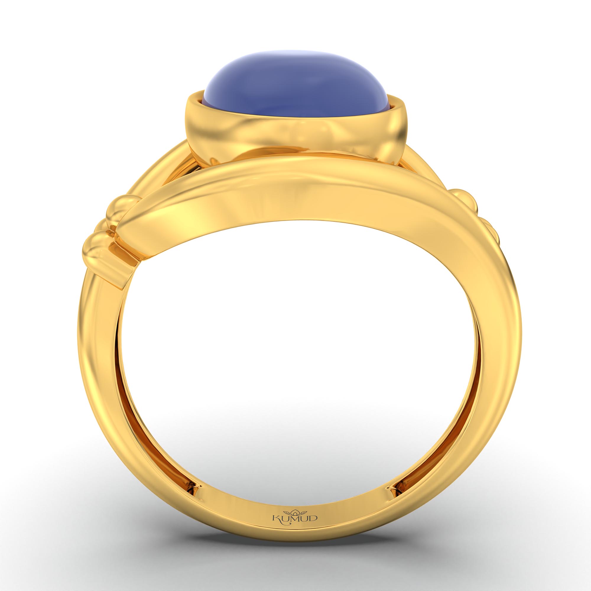 Blue Sapphire (Neelam) Ring for Women in 22K Yellow Gold – Oval Cabochon 11x8 mm, Bezel Setting, 4 g (Design K14-8) thumbnail