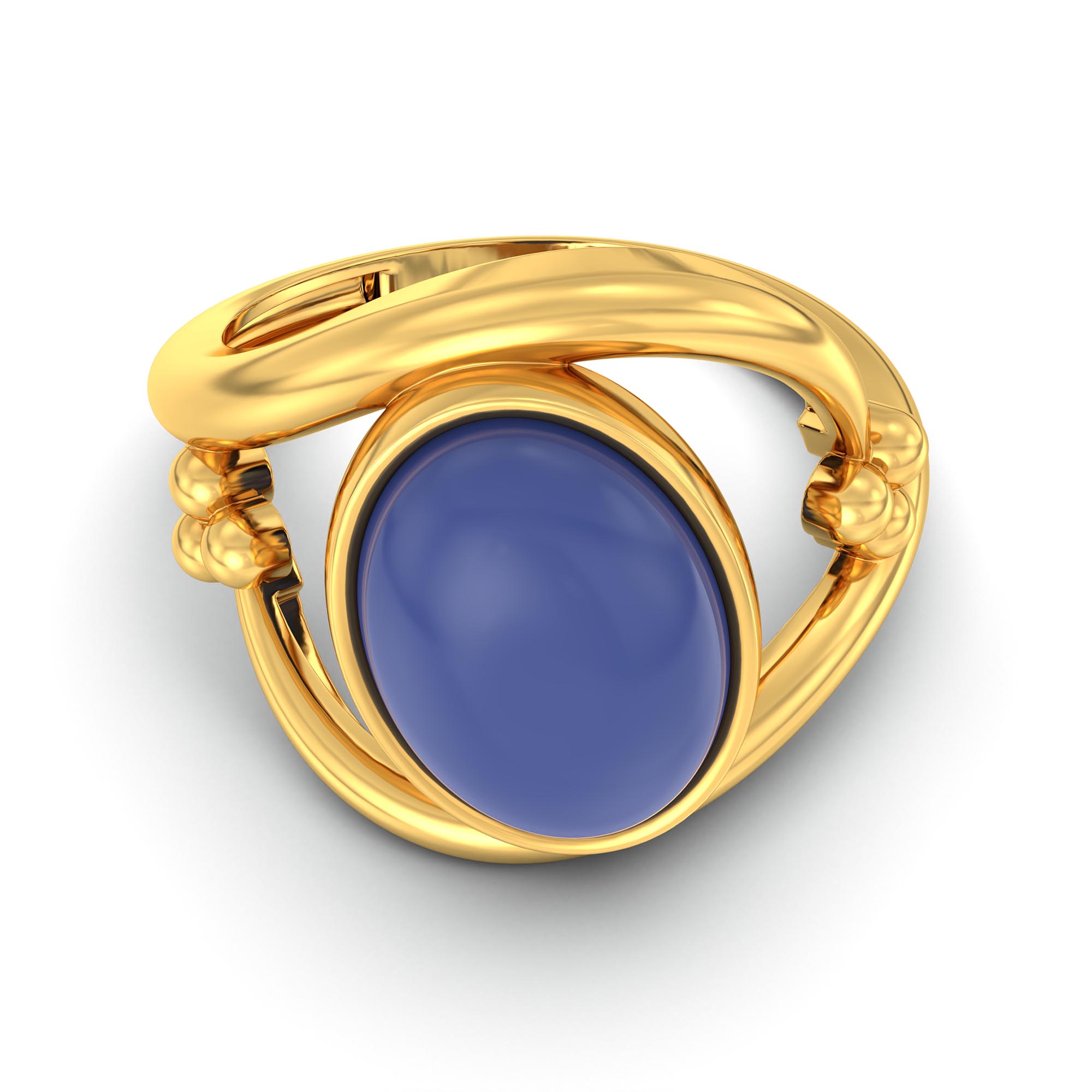 Blue Sapphire (Neelam) Ring for Women in 22K Yellow Gold – Oval Cabochon 11x8 mm, Bezel Setting, 4 g (Design K14-8) thumbnail