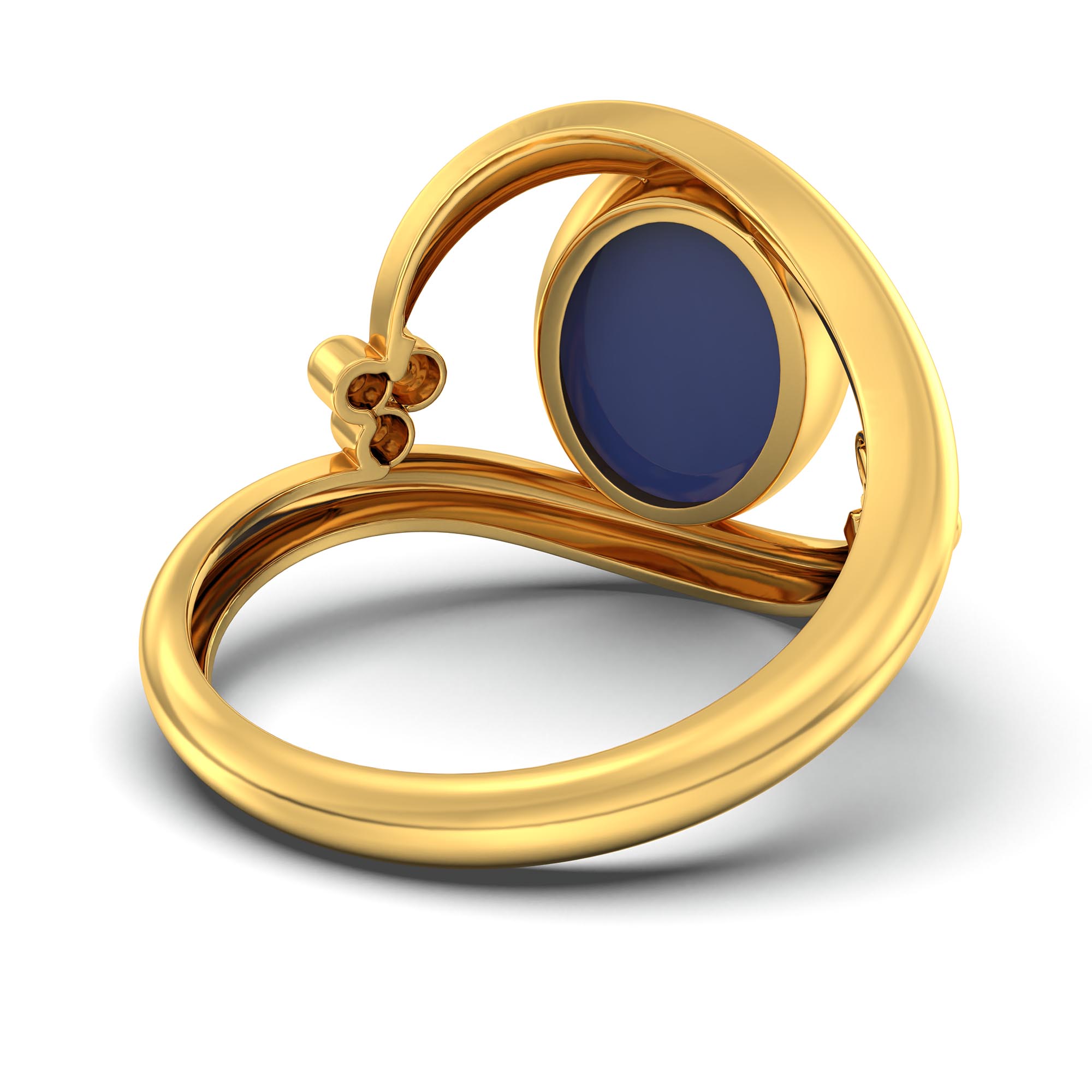 Blue Sapphire (Neelam) Ring for Women in 22K Yellow Gold – Oval Cabochon 11x8 mm, Bezel Setting, 4 g (Design K14-8) thumbnail