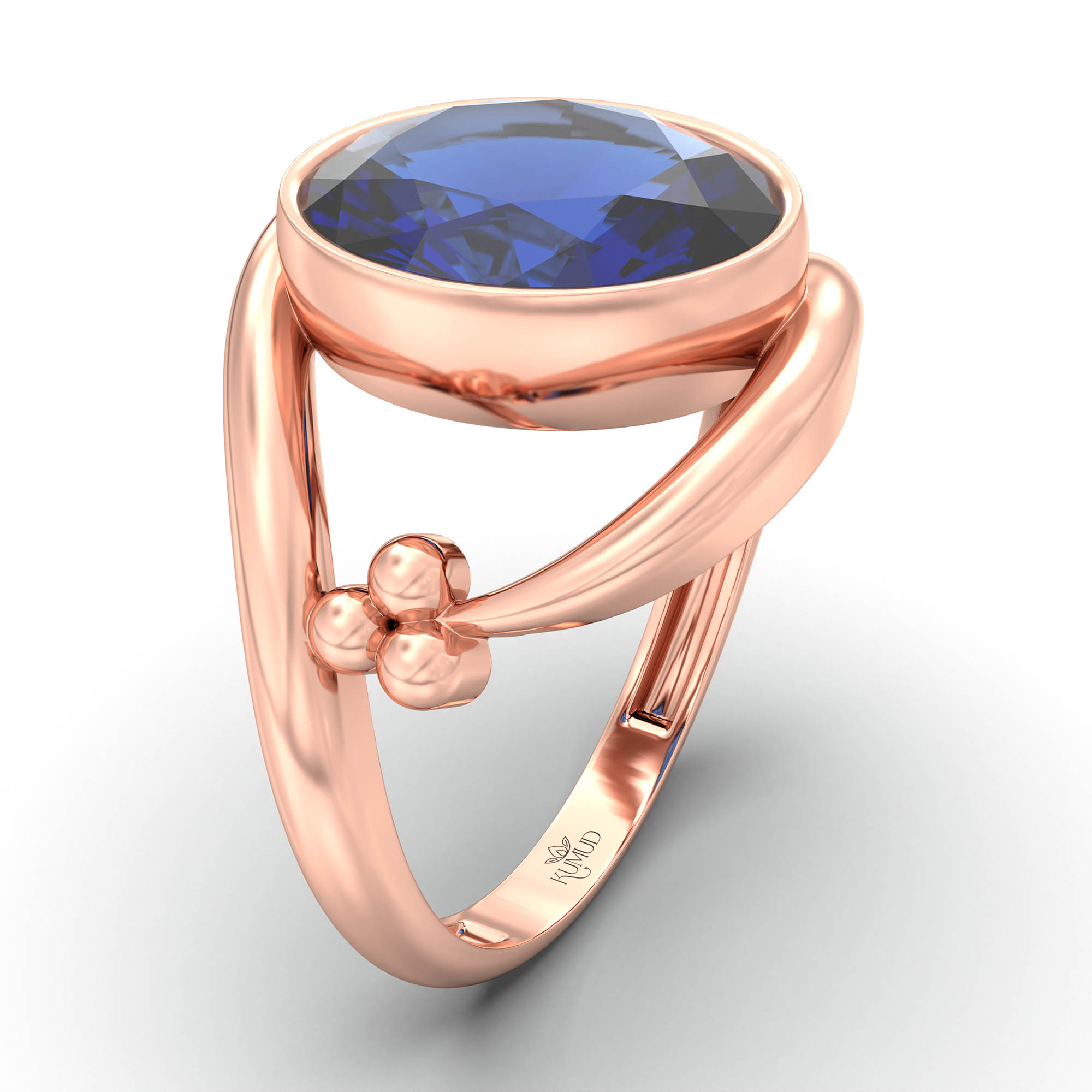 Blue Sapphire (Neelam) Ring for Women in 18K Rose Gold – Oval 11x8 mm, Bezel Setting, 4 g (Design K14-8) thumbnail