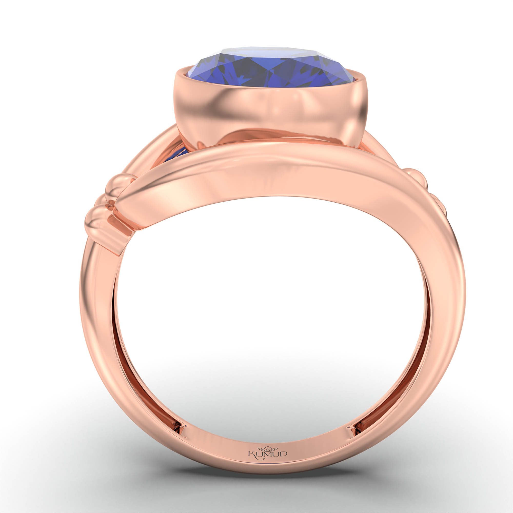 Blue Sapphire (Neelam) Ring for Women in 18K Rose Gold – Oval 11x8 mm, Bezel Setting, 4 g (Design K14-8) thumbnail