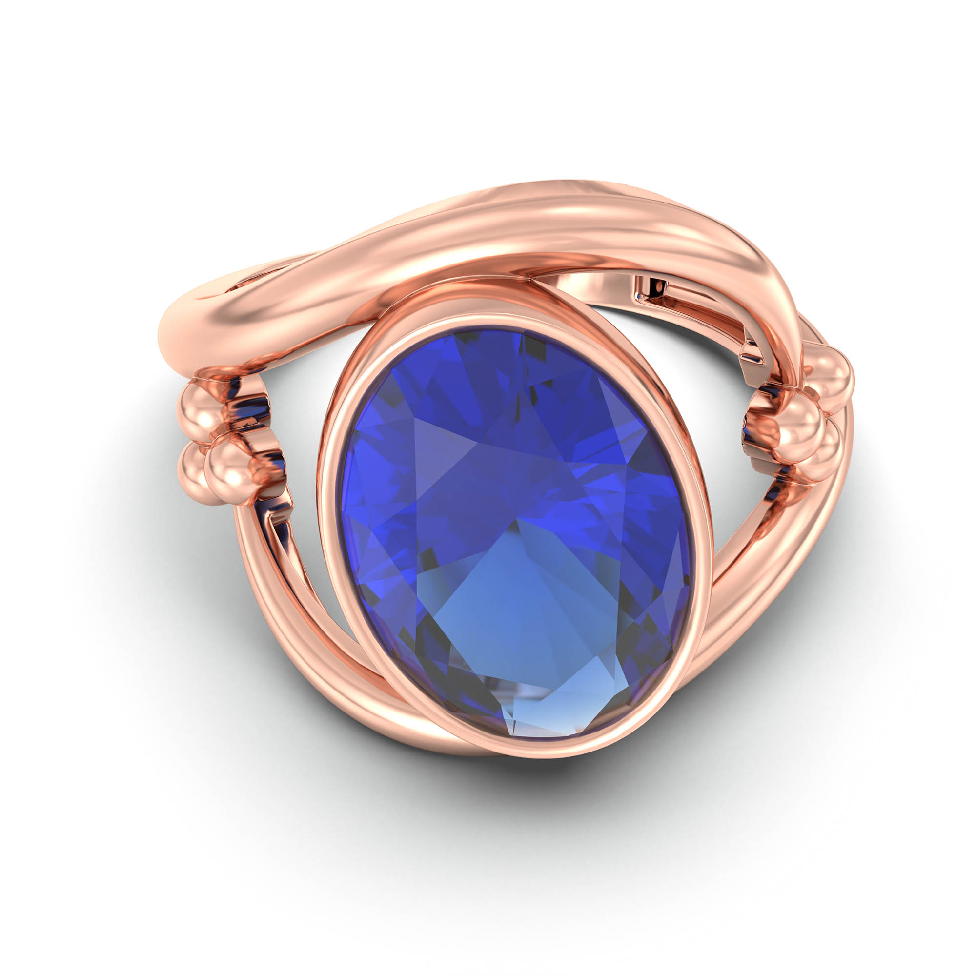 Blue Sapphire (Neelam) Ring for Women in 18K Rose Gold – Oval 11x8 mm, Bezel Setting, 4 g (Design K14-8) thumbnail