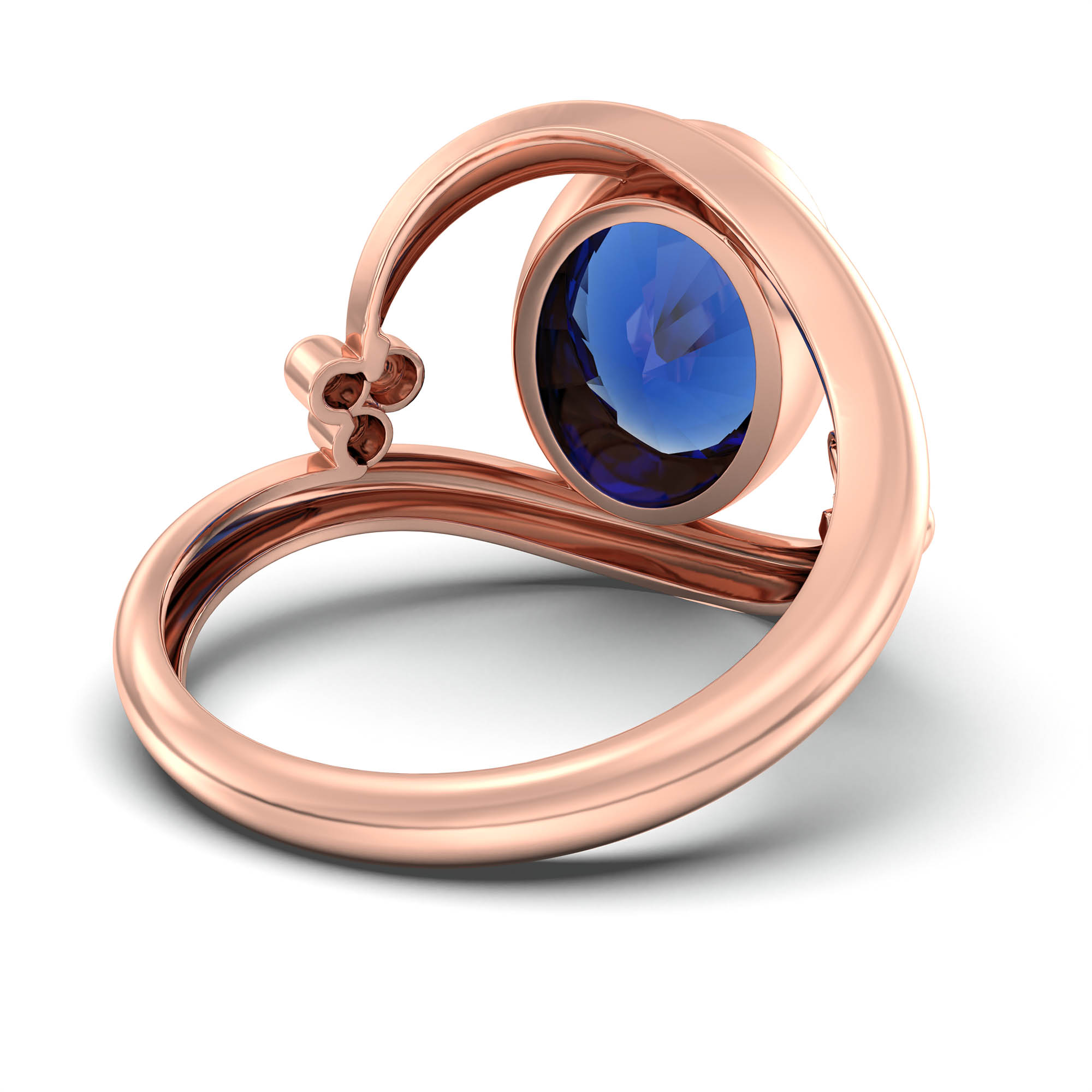 Blue Sapphire (Neelam) Ring for Women in 18K Rose Gold – Oval 11x8 mm, Bezel Setting, 4 g (Design K14-8) thumbnail