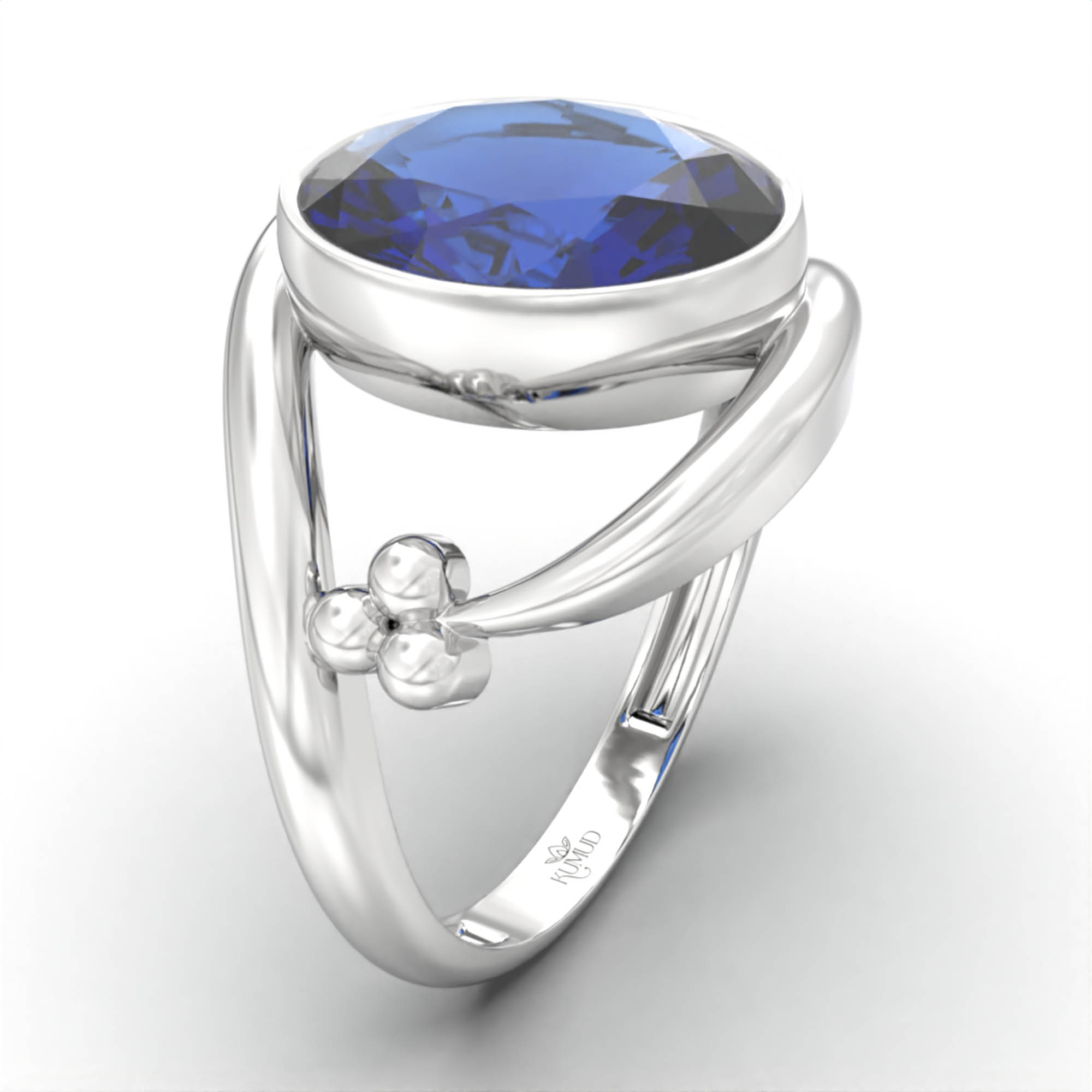 Blue Sapphire (Neelam) Ring for Women in 18K White Gold – Oval 11x8 mm, Bezel Setting, 4 g (Design K14-8) thumbnail