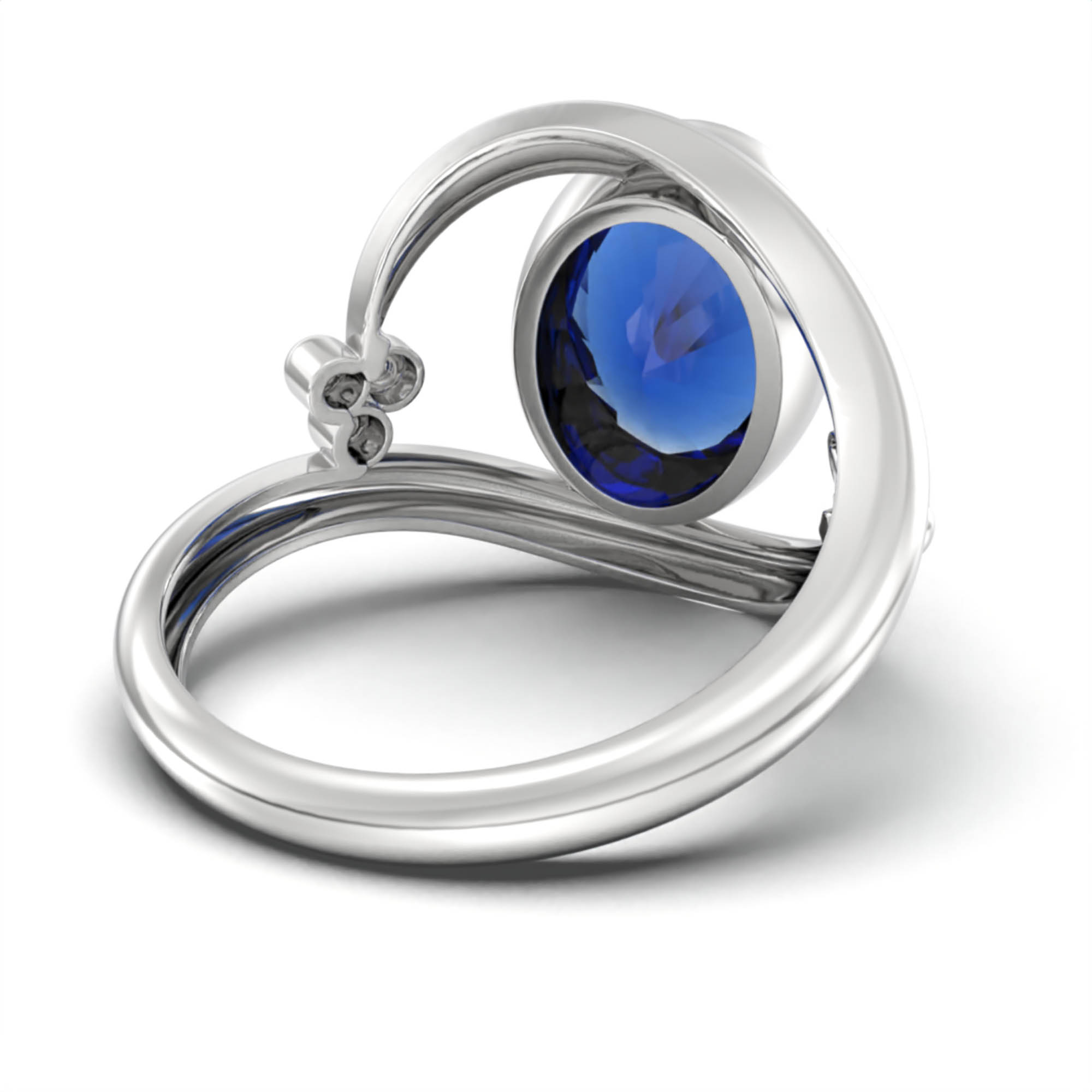 Blue Sapphire (Neelam) Ring for Women in 18K White Gold – Oval 11x8 mm, Bezel Setting, 4 g (Design K14-8) thumbnail