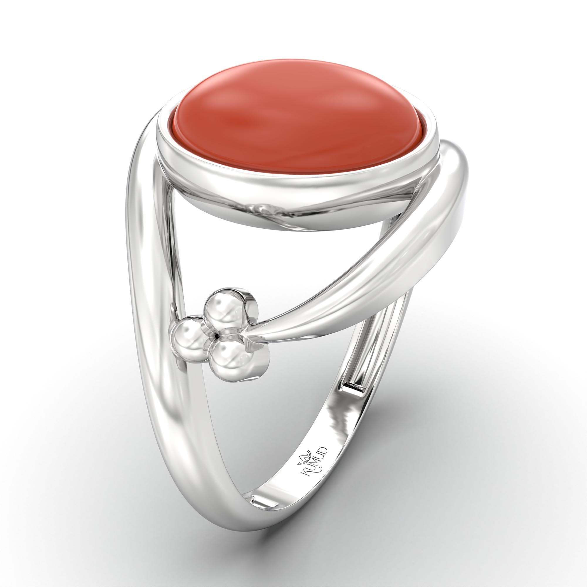 Red Coral (Moonga) Ring for Women in 925 Sterling Silver – Oval Cabochon 11x8 mm, Bezel Setting, 4 g (Design K14-8) thumbnail