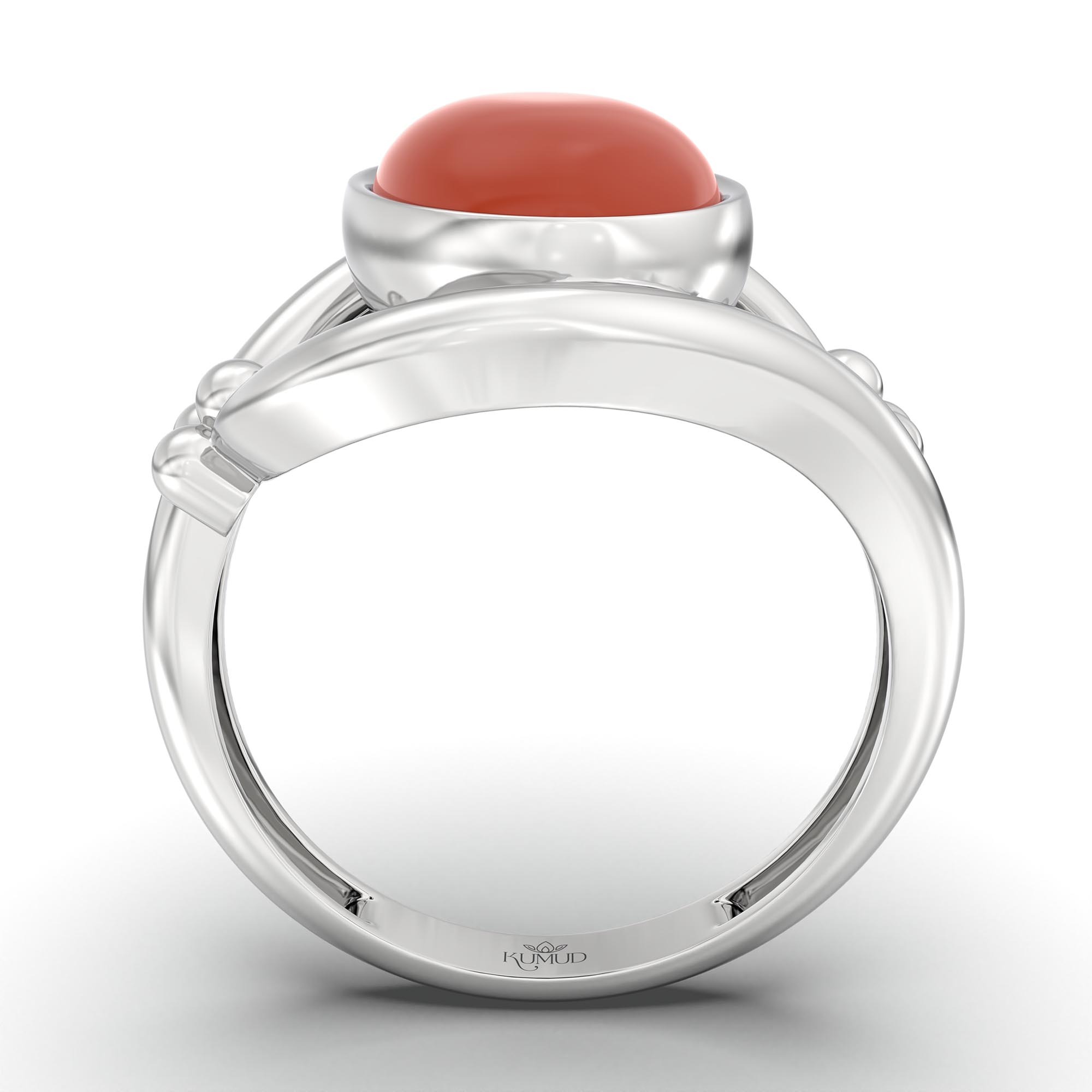 Red Coral (Moonga) Ring for Women in 925 Sterling Silver – Oval Cabochon 11x8 mm, Bezel Setting, 4 g (Design K14-8) thumbnail