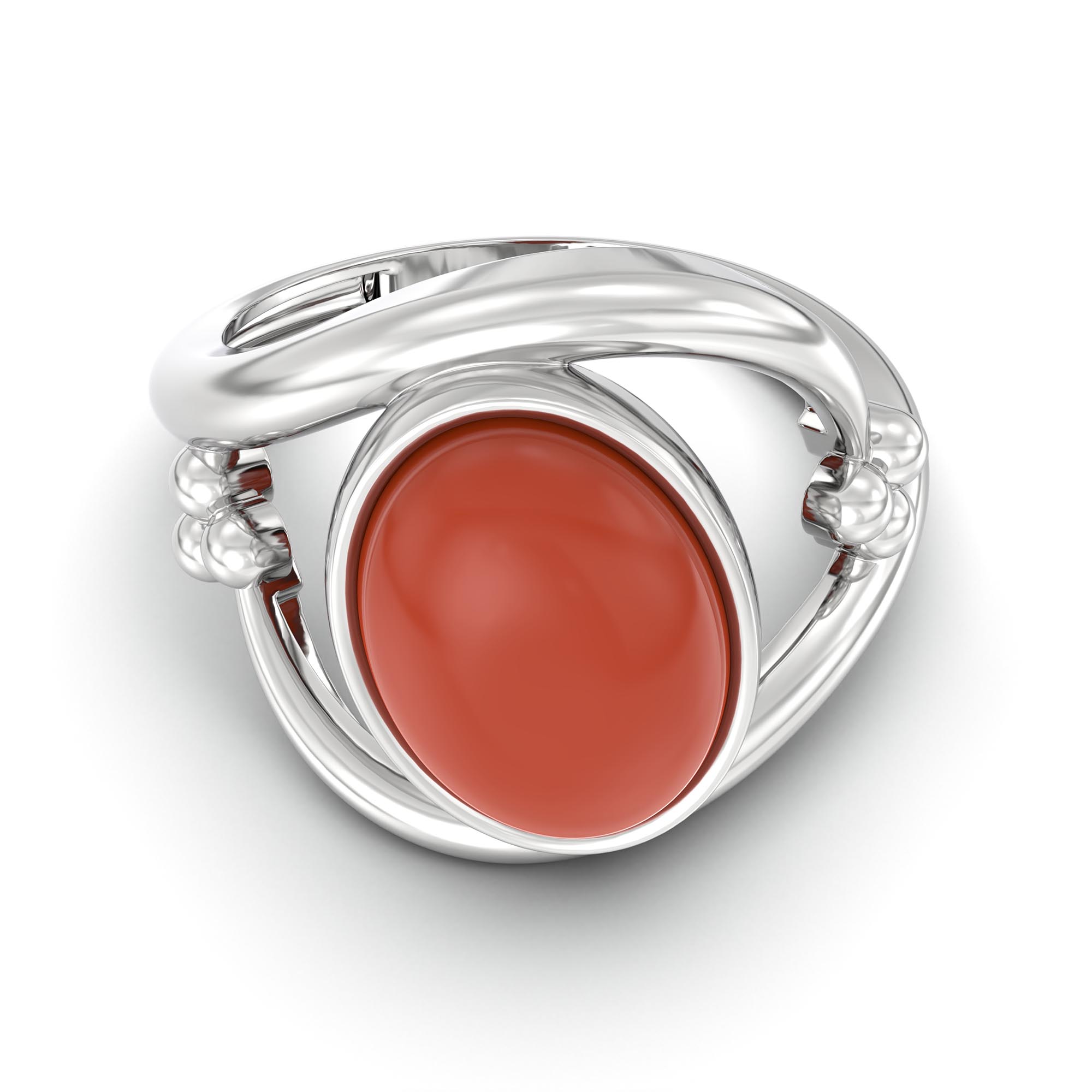 Red Coral (Moonga) Ring for Women in 925 Sterling Silver – Oval Cabochon 11x8 mm, Bezel Setting, 4 g (Design K14-8) thumbnail