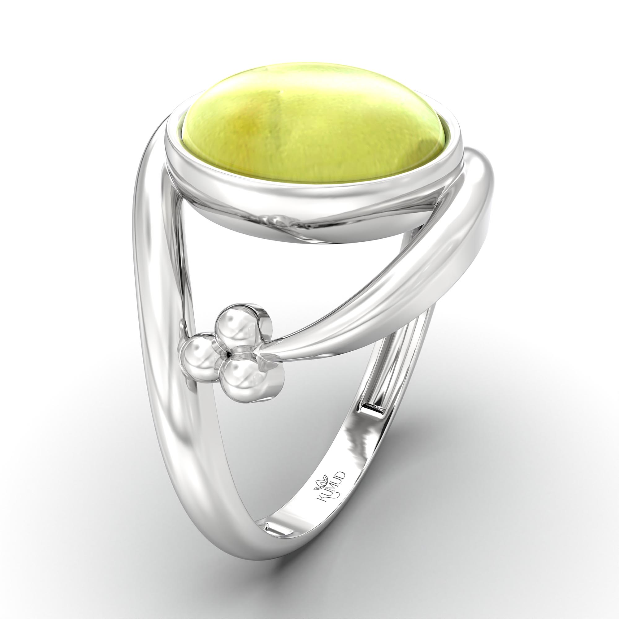 Cat's Eye (Lehsunia) Ring for Women in 925 Sterling Silver – Oval Cabochon 11x8 mm, Bezel Setting, 4 g (Design K14-8) thumbnail